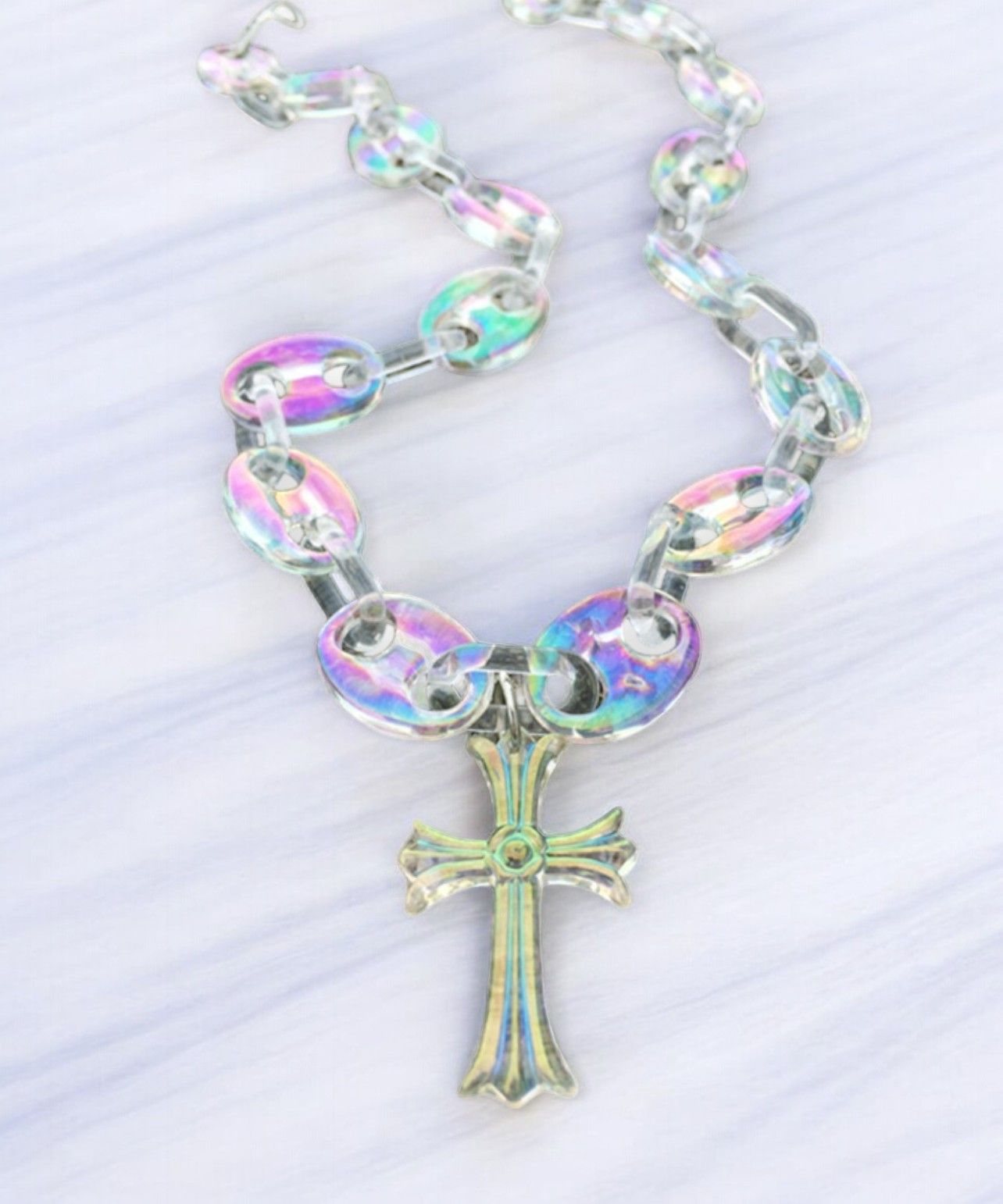 Japanese Brand 💎 Chrome Hearts Style Necklace Cross Acrylic Opal Chain Size ONE SIZE - 3 Thumbnail