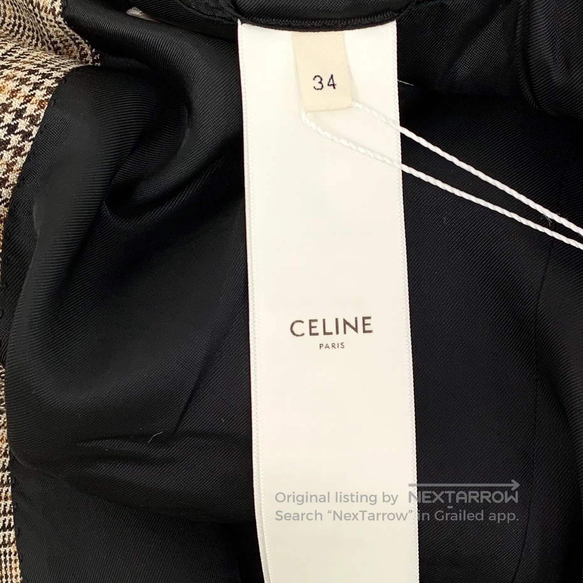 Celine CELINE Brown Plaid Wool Notched Collar Double-breasted Lon Size XXS / US 00 / IT 34 - 6 Thumbnail
