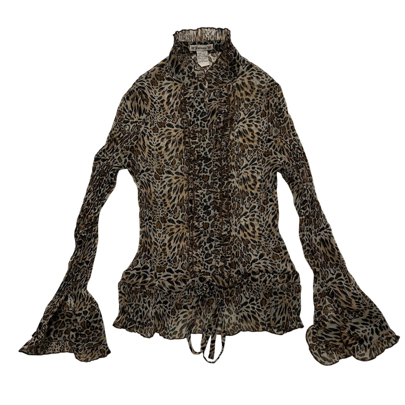 Other Y2K 00s Brown Cream Bell Sleeve Cheetah Print Sheer Blouse S Size S / US 4 / IT 40 - 1 Thumbnail