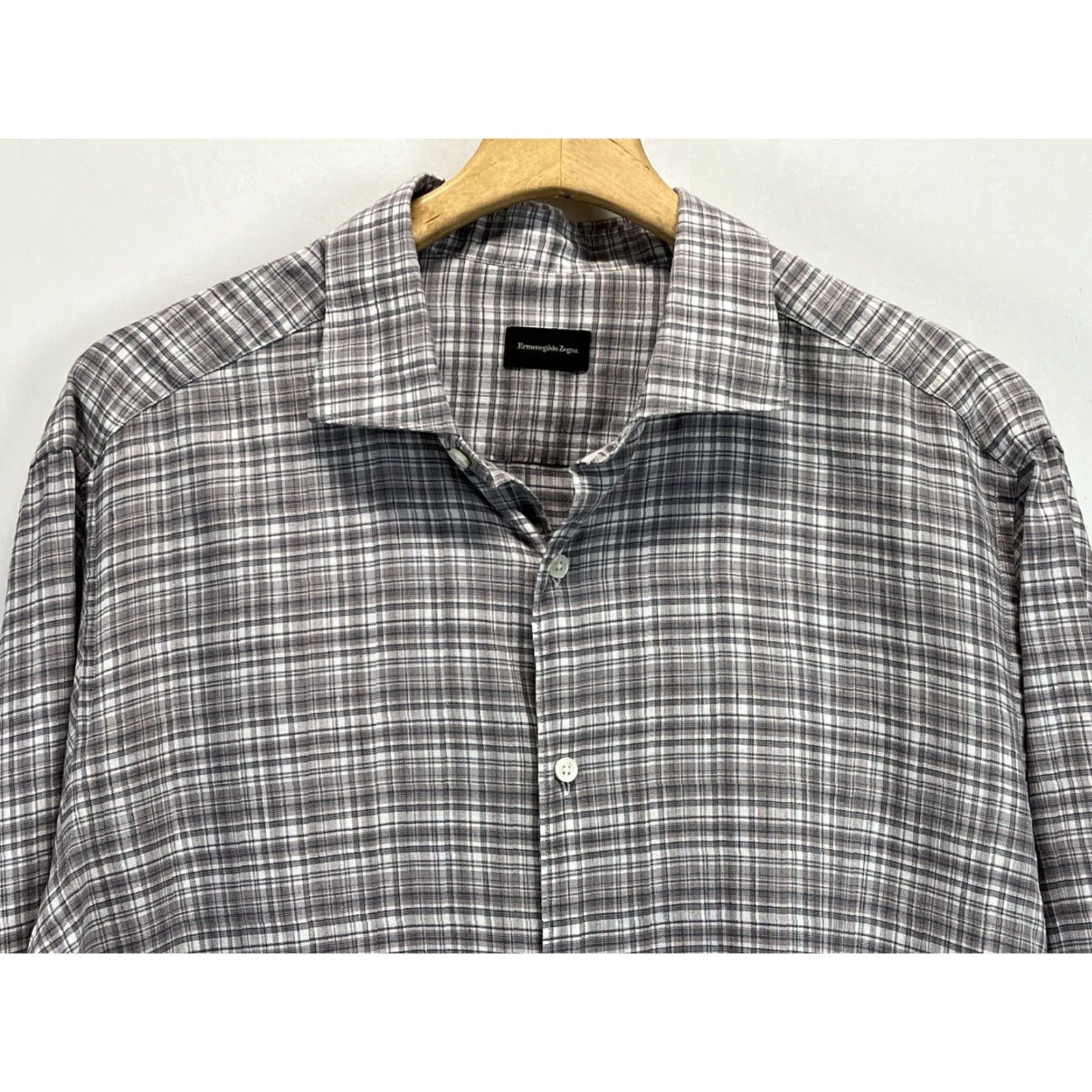 Ermenegildo Zegna Ermenegildo Zegna Linen Blend Button-Up Short XL VGUC Plaid Long Sleeve Beach Sz Size US XL / EU 56 / 4 - 3 Thumbnail