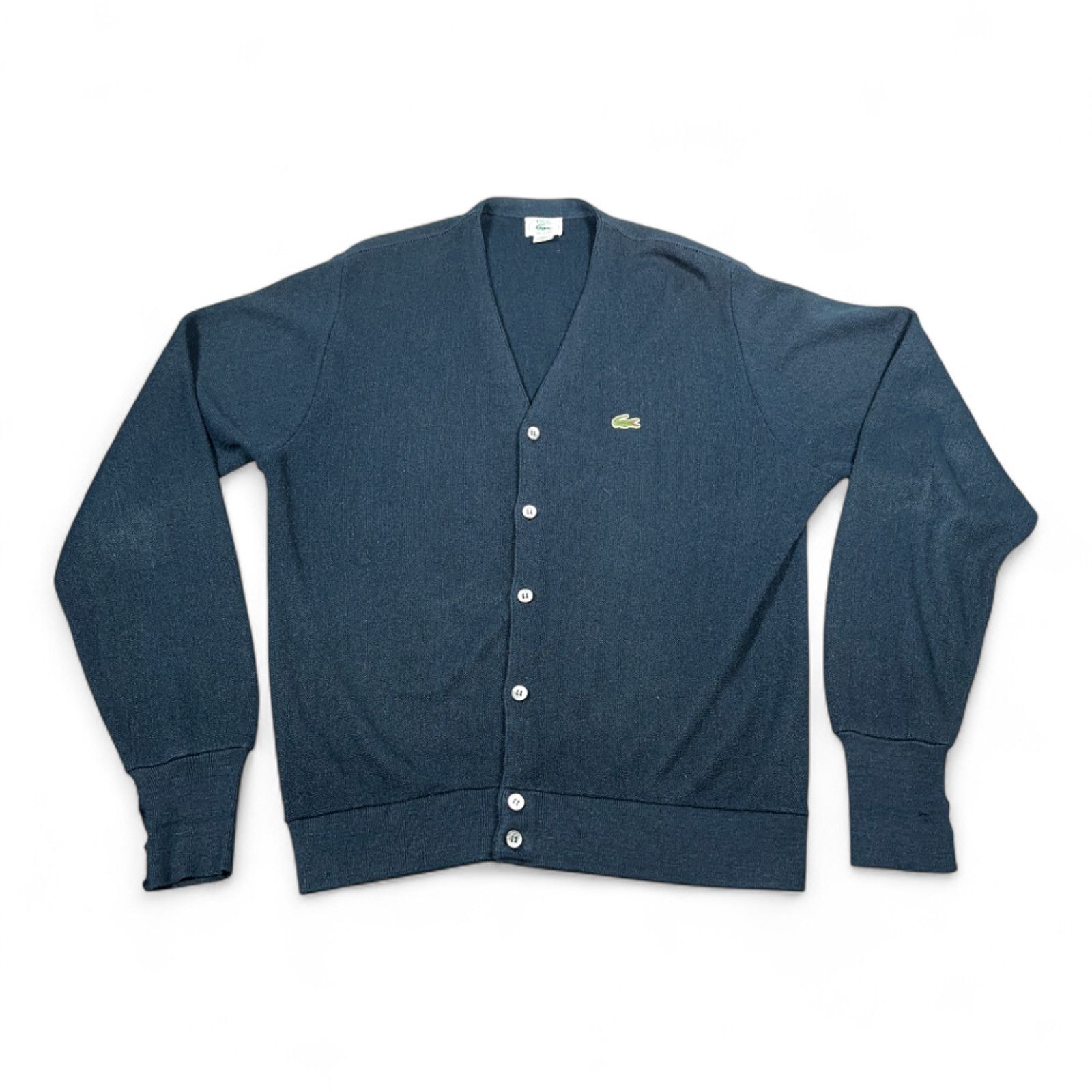 Vintage Izod Lacoste Sweater M Blue Cardigan Preppy USA 70s