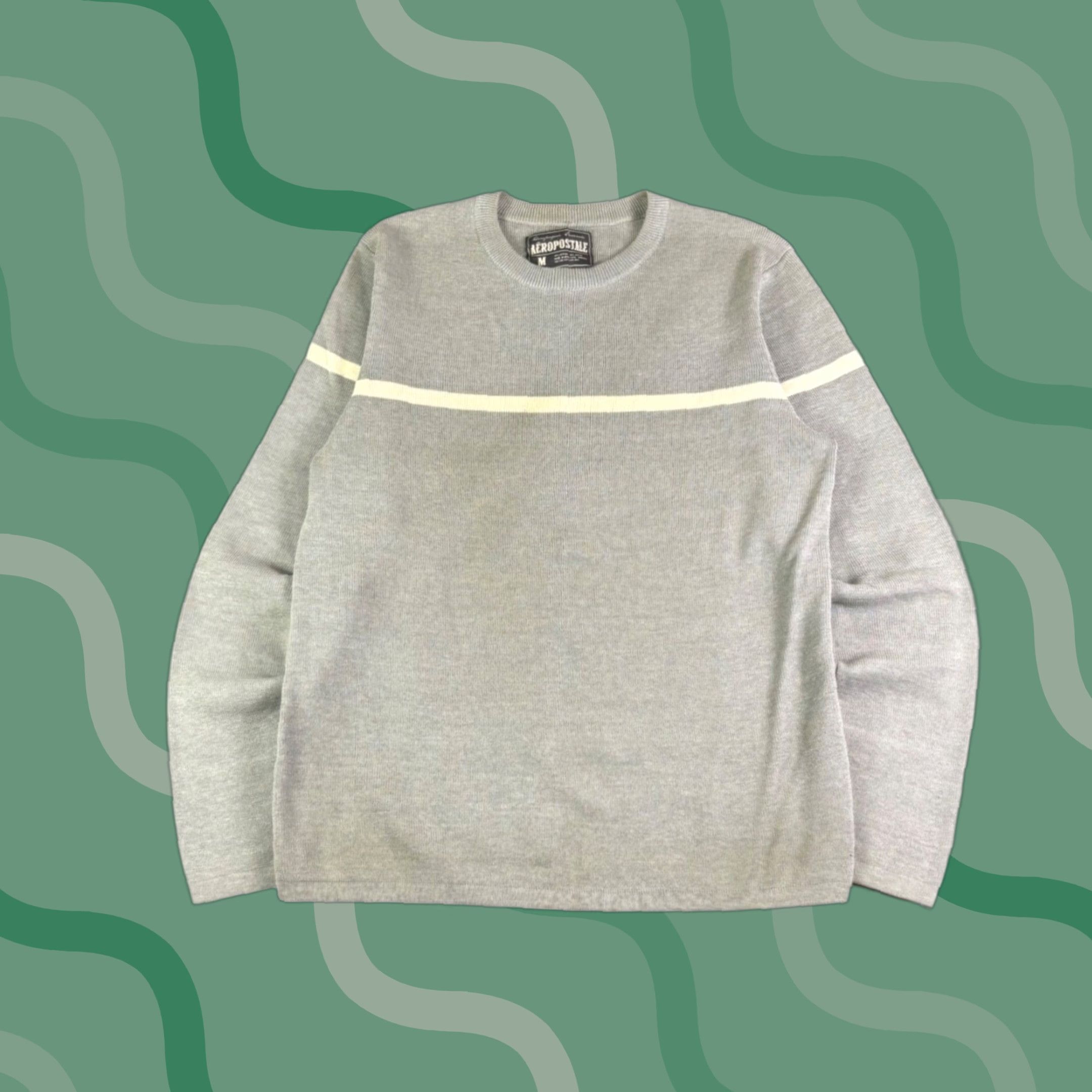 Aeropostale Aeropostale Mens Crewneck Sweater Grey Cream Stripe Long Sleeve Knit Pullover M Size US M / EU 48-50 / 2 - 1 Thumbnail