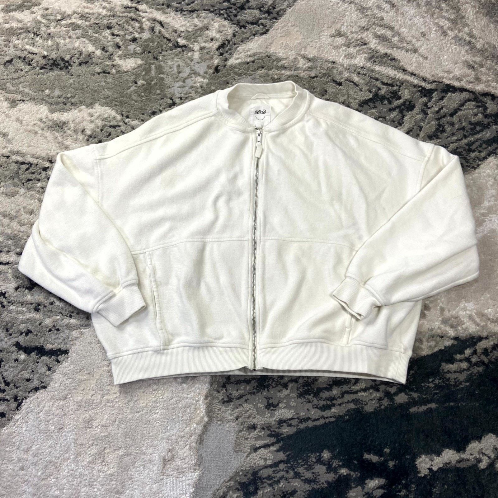 & Other Stories Aerie Bomber Jacket Womens Small White Ribbed Classic Fit Size S / US 4 / IT 40 - 1 Thumbnail