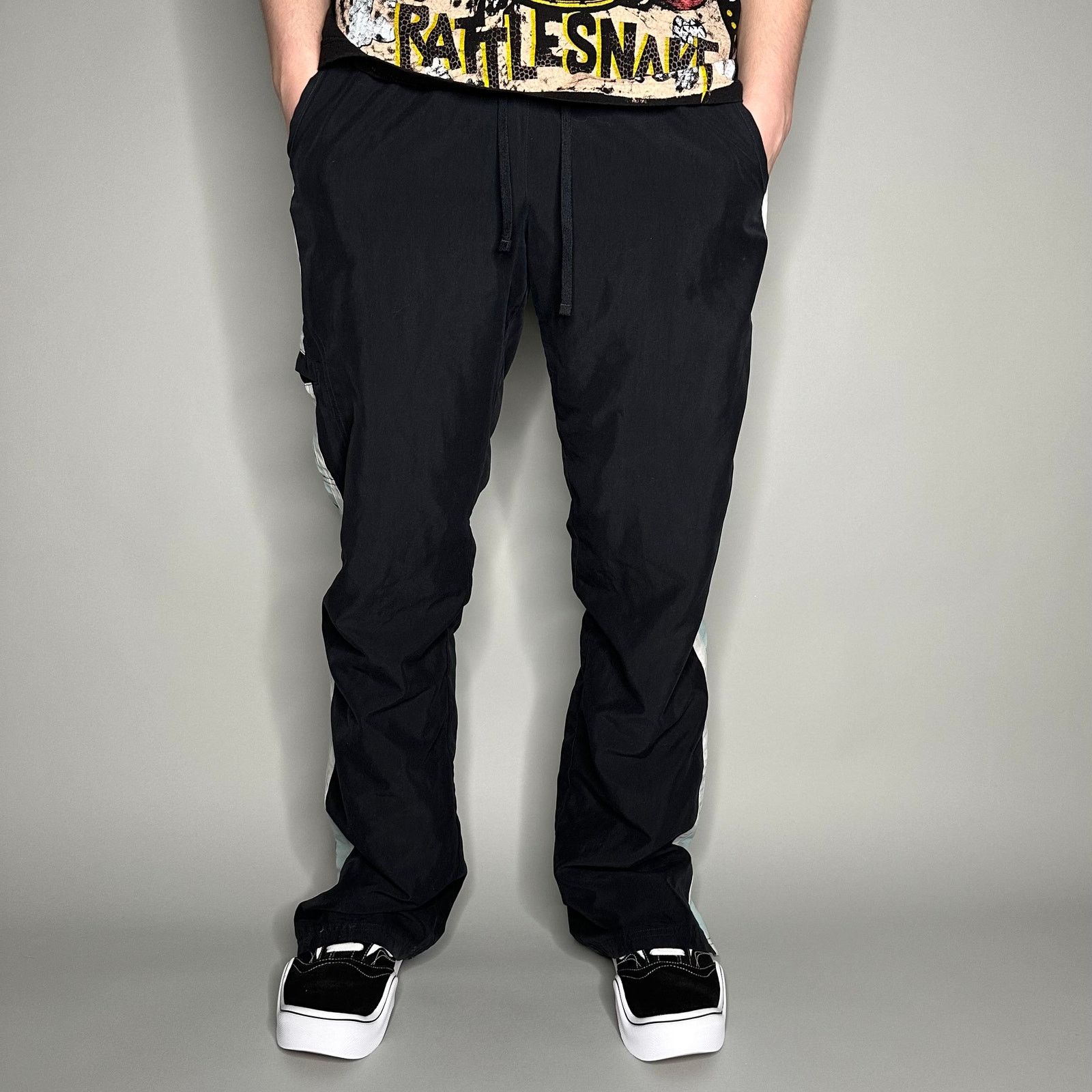 Reebok Vintage Y2K Reebok Track Pants Mens L Black Blue Sweatpants Size US 34 / EU 50 - 2 Thumbnail
