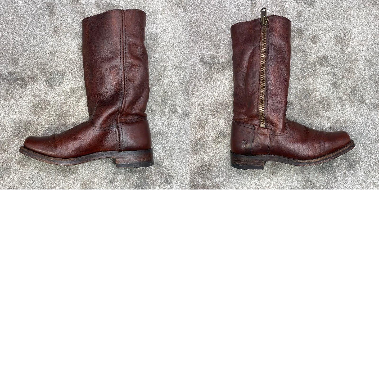 Frye Frye Heath Outside Zip Women's 6B Square Toe Boots Maple Brown Leather Mid-Calf Western Riding Footwear Adult Women Size US 6 / IT 36 - 10 Thumbnail
