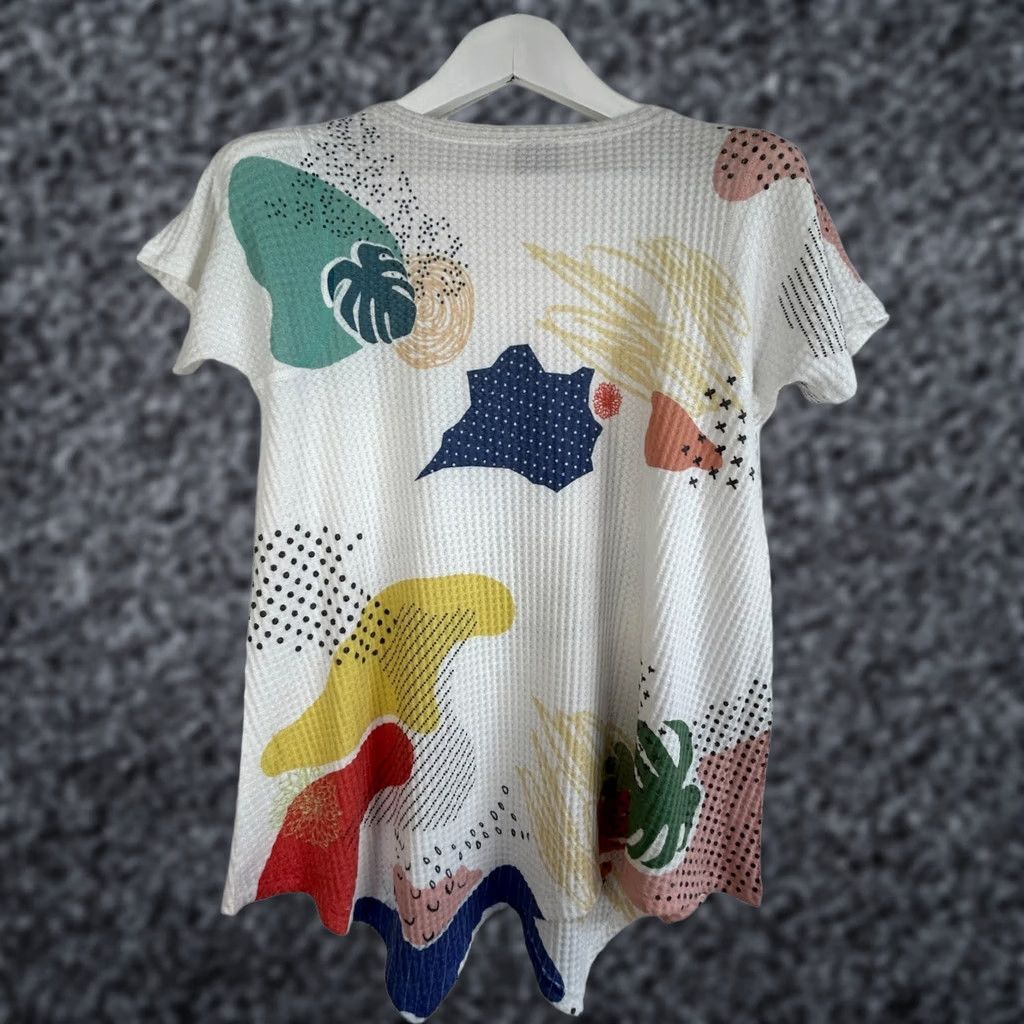 Noah Inoah Women's Tunic Top Shirt XS Waffle-Knit Dog Leaf Print White Small Size S / US 4 / IT 40 - 1 Thumbnail