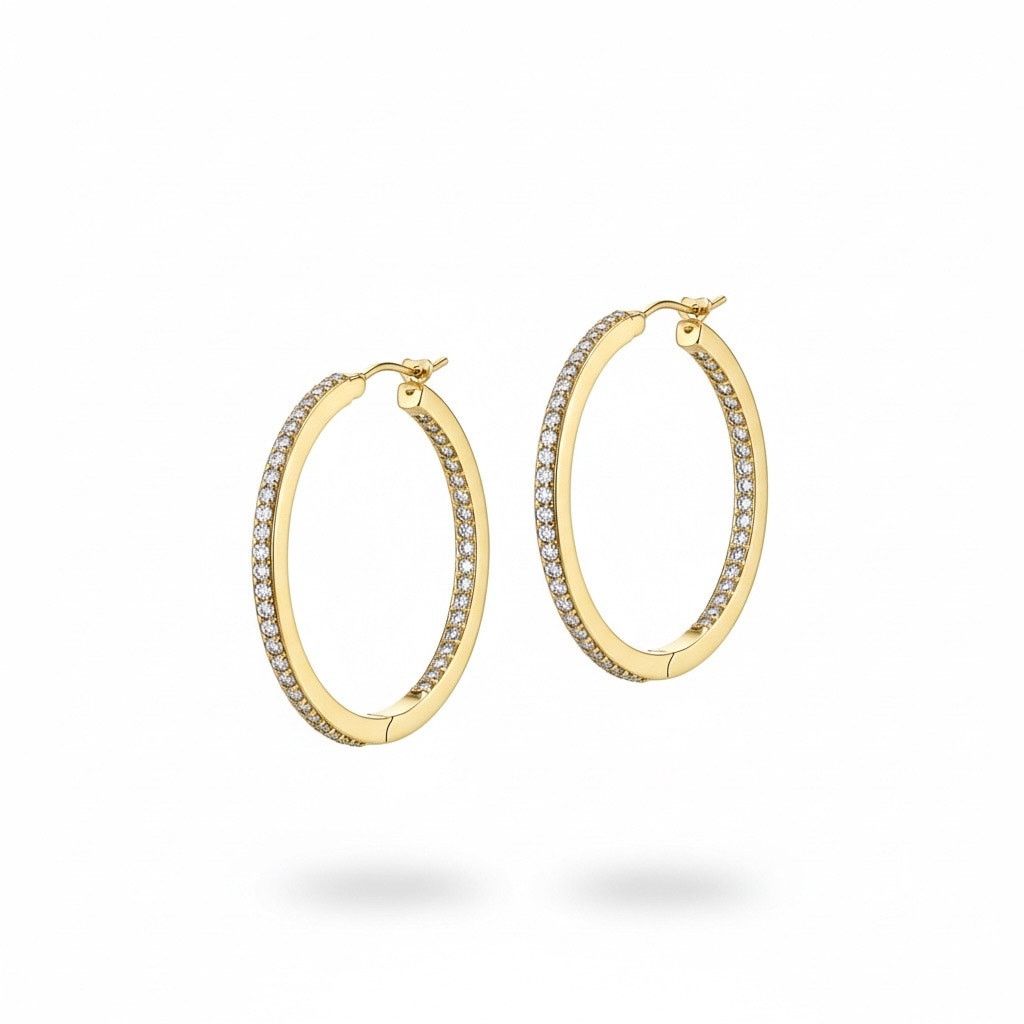 Givenchy Givenchy Gold Tone Crystal Hoop Earrings Large Rhinestone Size ONE SIZE - 1 Thumbnail