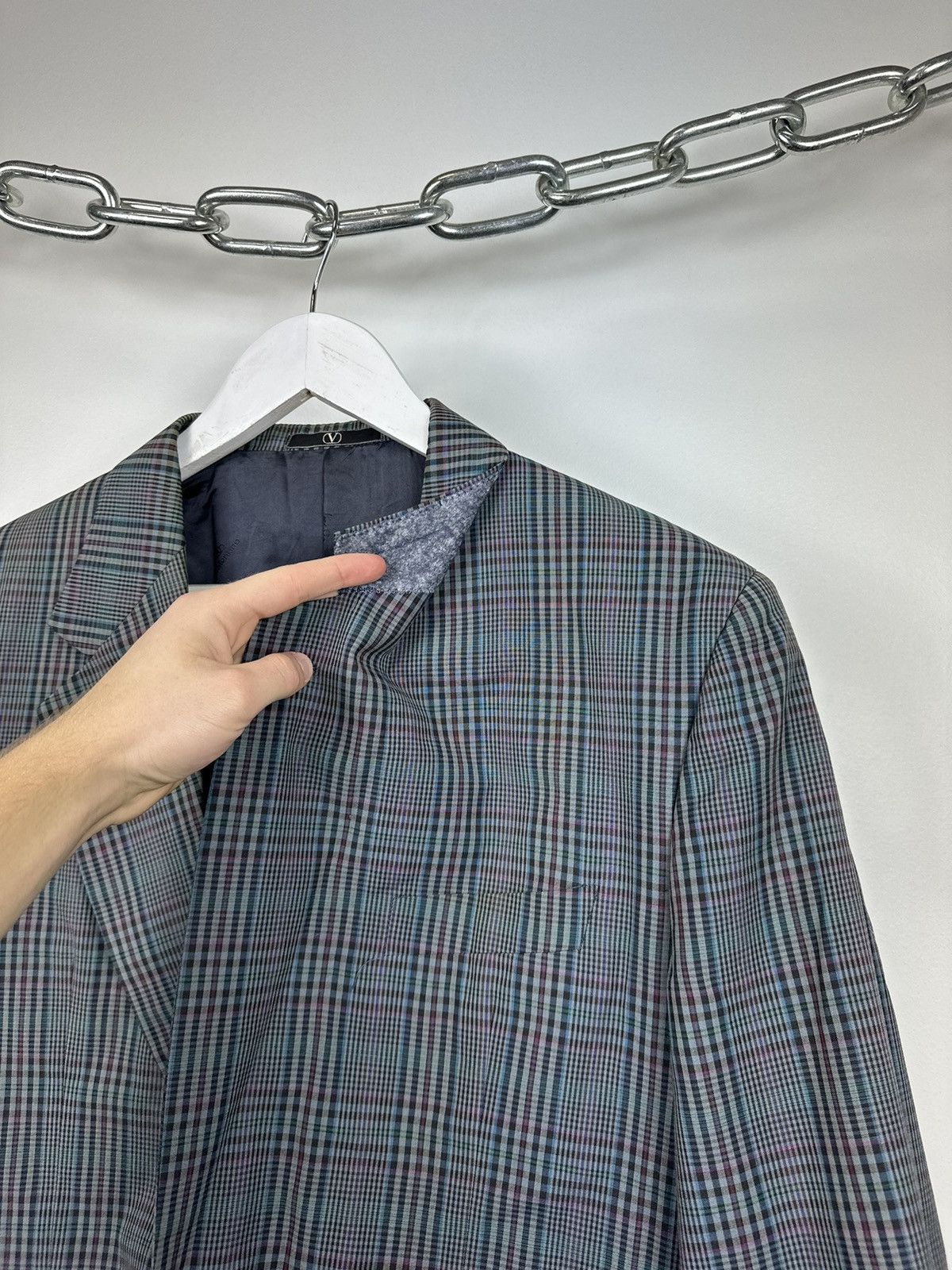 Valentino Vintage 90s Valentino Uomo Checkered Luxury Blazer Jacket Size 42R - 7 Thumbnail