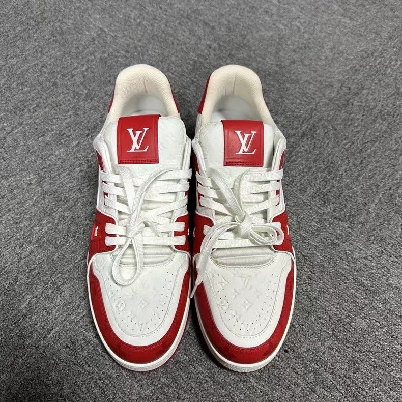 Louis Vuitton Louis Vuitton White and red Trainer leather lace-up logo s Size US 9 / EU 42 - 2 Thumbnail