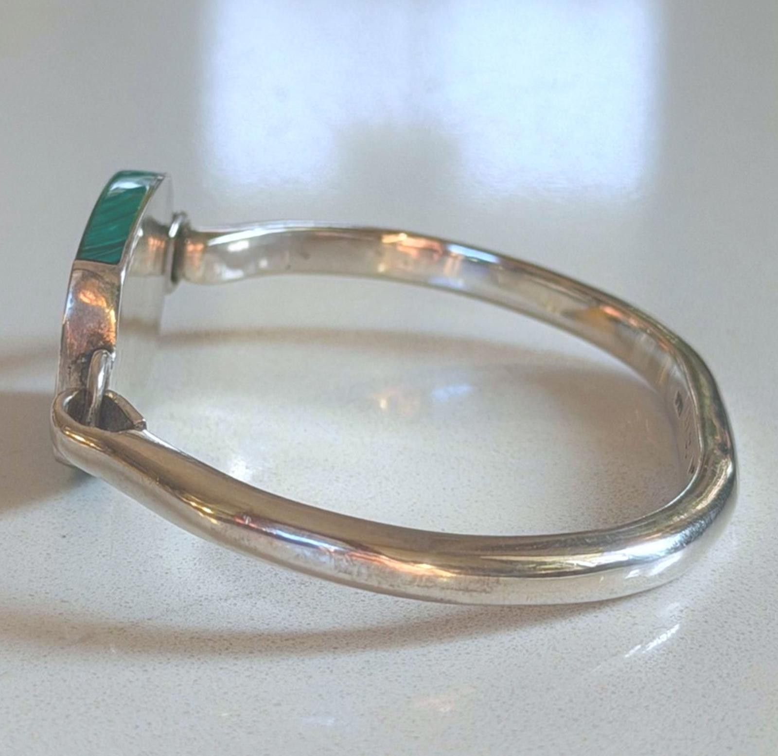 Other VTG TAXCO 925 Sterling Silver Malachite Hinged Bracelet Rare Size ONE SIZE - 4 Thumbnail