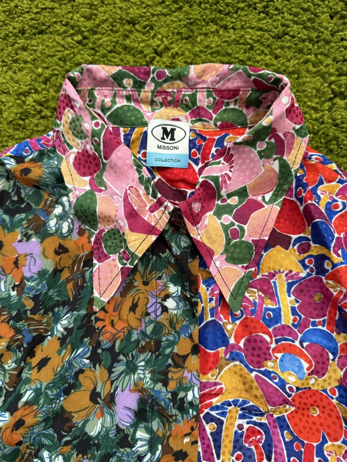 Designer × Missoni 🍄 Missoni silk blend floral patchwork mushrooms shirt blouse Size M / US 6-8 / IT 42-44 - 6 Thumbnail