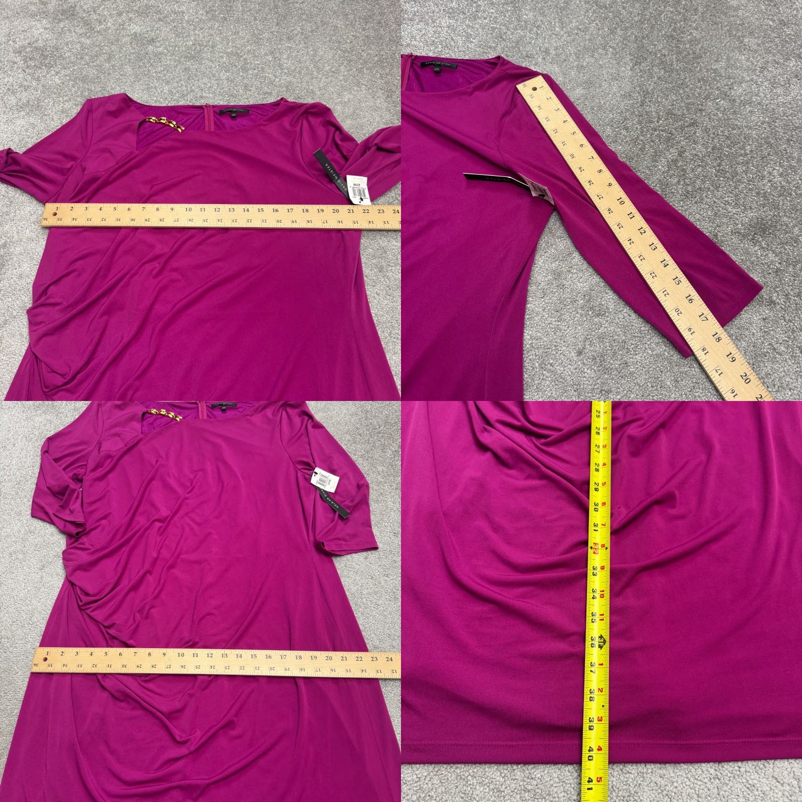 Vintage David Meister Dress Women Plus 20W Ruched Sheath Magenta Pink W/ Gold Chain NWT Size 3XL / US 20-22 - 9 Thumbnail