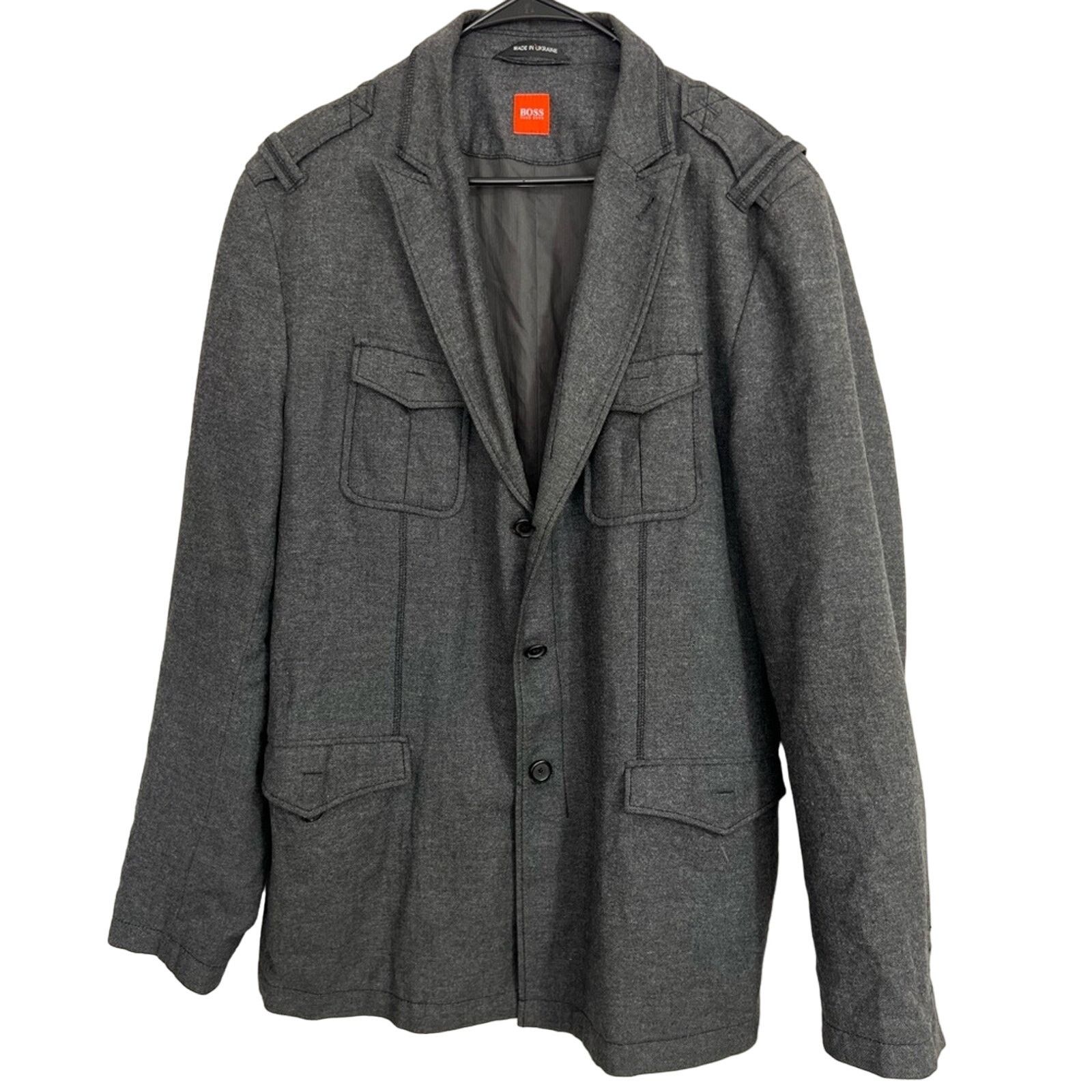 Hugo Boss 44R Hugo Boss Orange Men’s Jacket Gray Wool Blend Military Size 44R - 5 Thumbnail