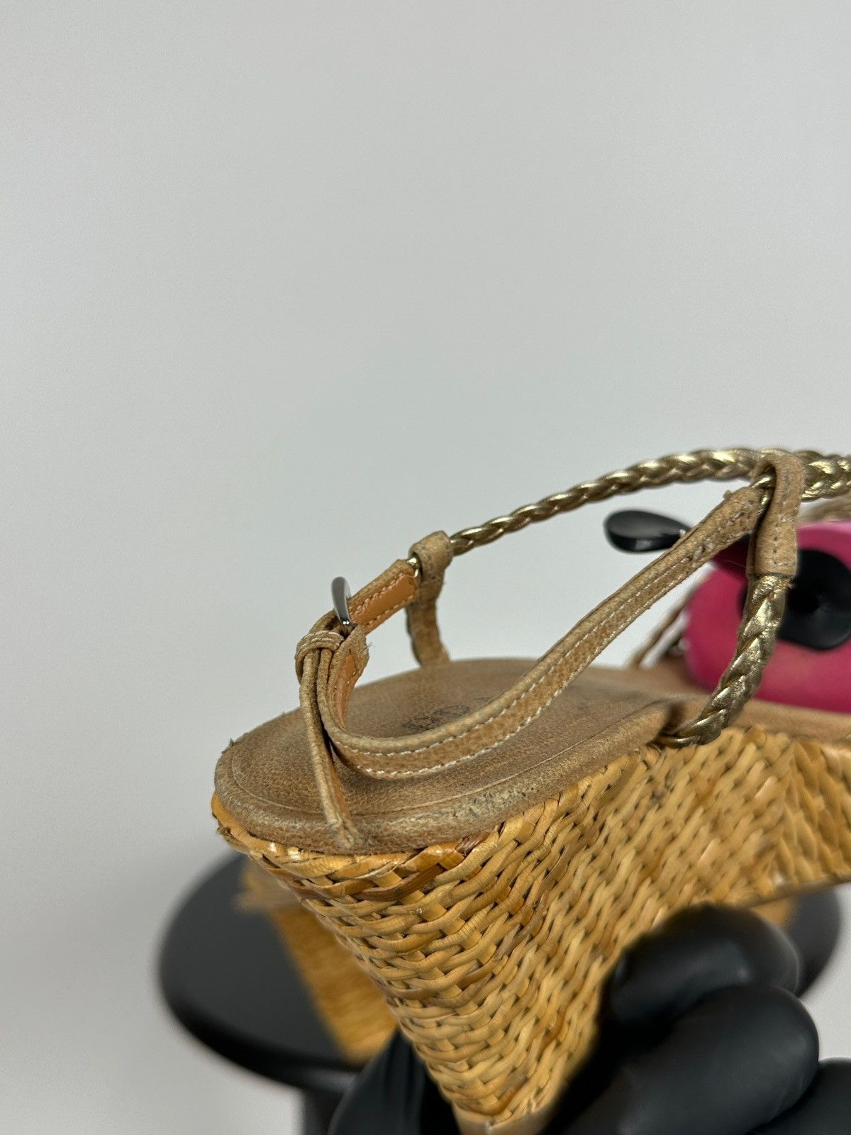 Prada Prada Braided Leather Woven Raffia Wedge Ankle Strap Sandals Size US 9.5 / IT 39.5 - 21 Thumbnail