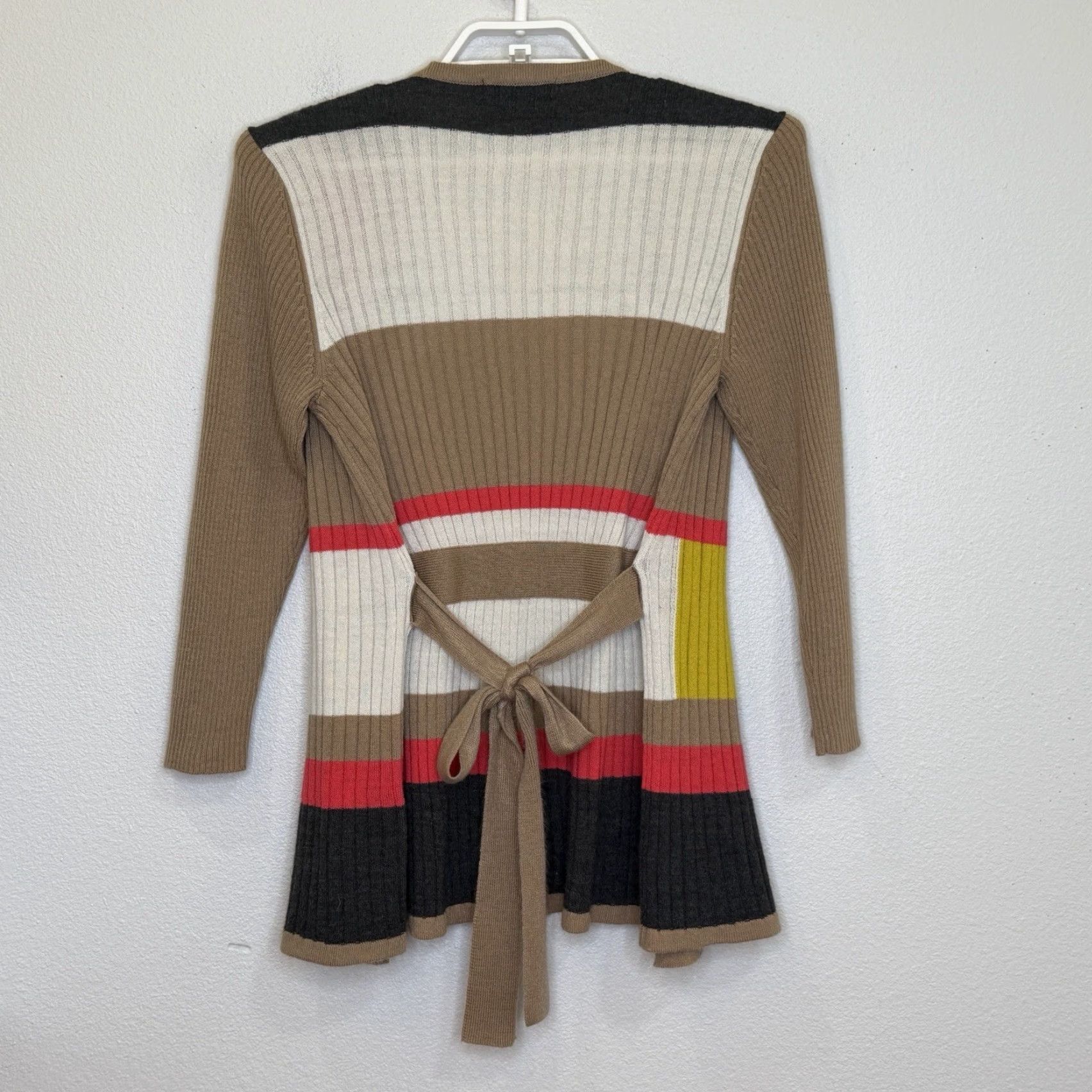 Vintage VINTAGE The Limited Sweater Cardigan Womens Large Tan Stripe Open Front Belted Shirt Womens L Tan Stripe Belted Cardigan The Limited Size L / US 10 / IT 46 - 5 Thumbnail