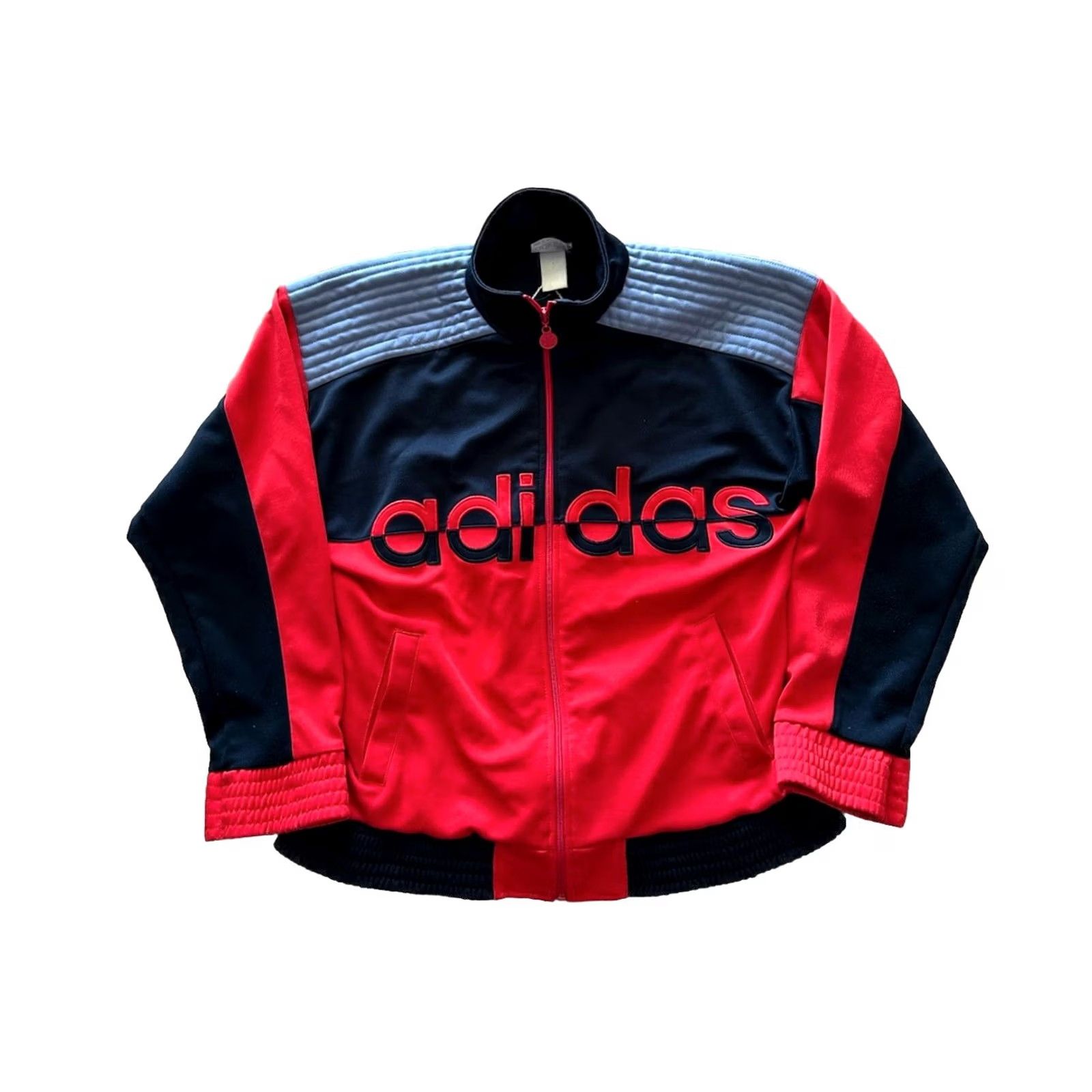 Adidas VINTAGE adidas Tracksuit Jacket L Red Gray Embroidered Logo Zip Knit Cotton Polyester Size US 33 - 2 Thumbnail