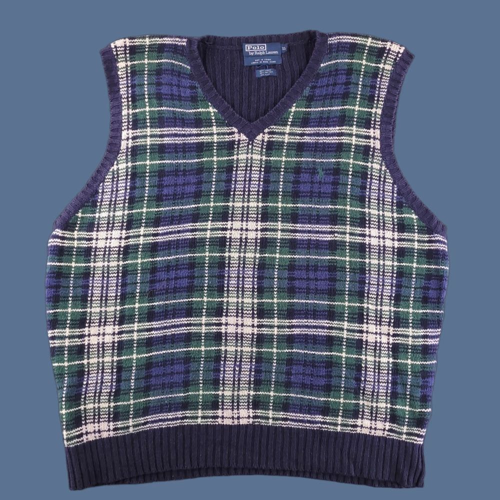 Polo Ralph Lauren VINTAGE Polo Ralph Lauren Vest Sweater Mens XL V-Neck Linen Green Checks Money Vintage Size US XL / EU 56 / 4 - 1 Thumbnail