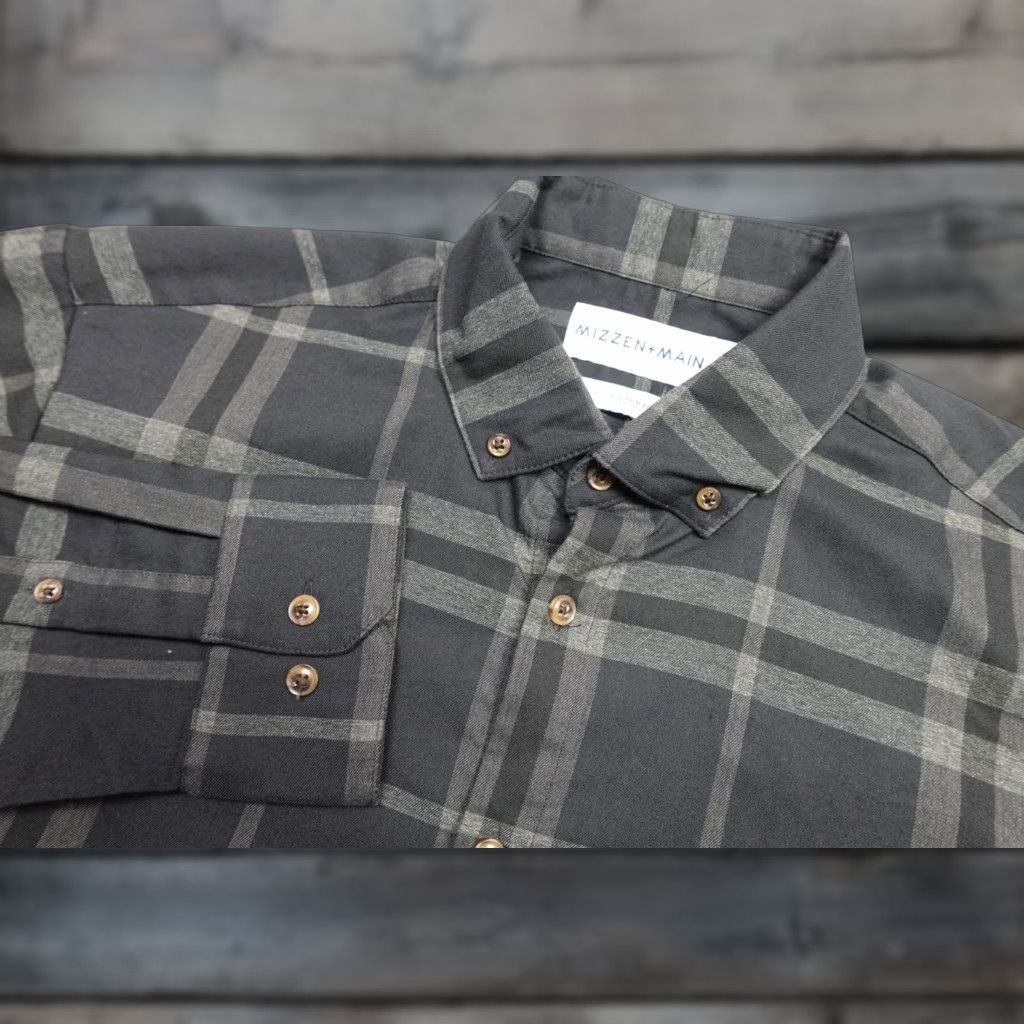 Mizzen+Main Mizzen+Main Button-Down Shirt Mens XL Gray Plaid Trim Fit Performance Stretch Shirt Size US XL / EU 56 / 4 - 1 Thumbnail