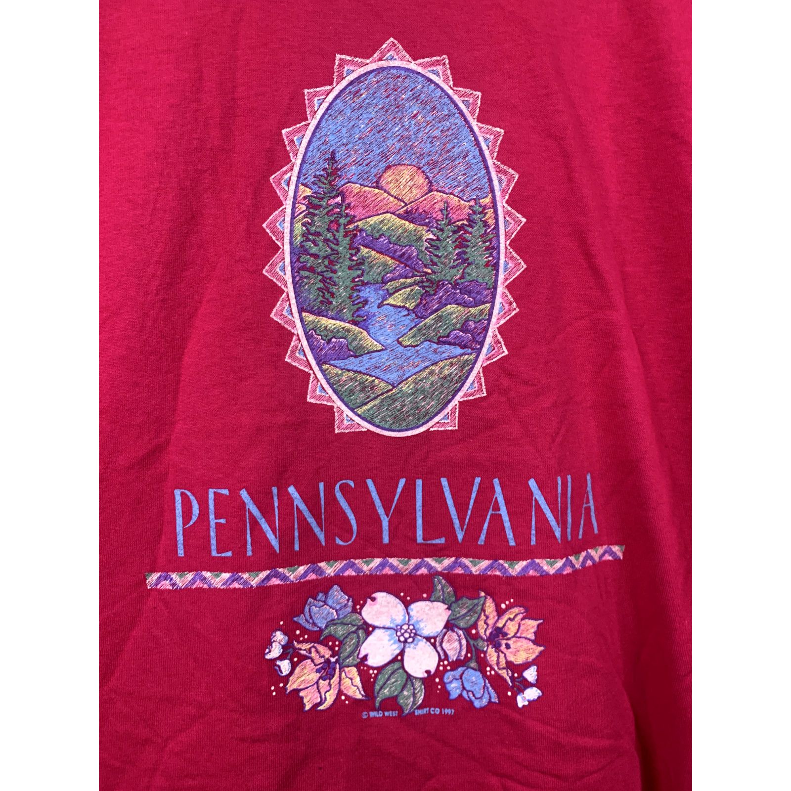 Jerzees Vintage Pennsylvania Pink Shirt PA Floral Graphic 1997 Large Size US L / EU 52-54 / 3 - 2 Thumbnail