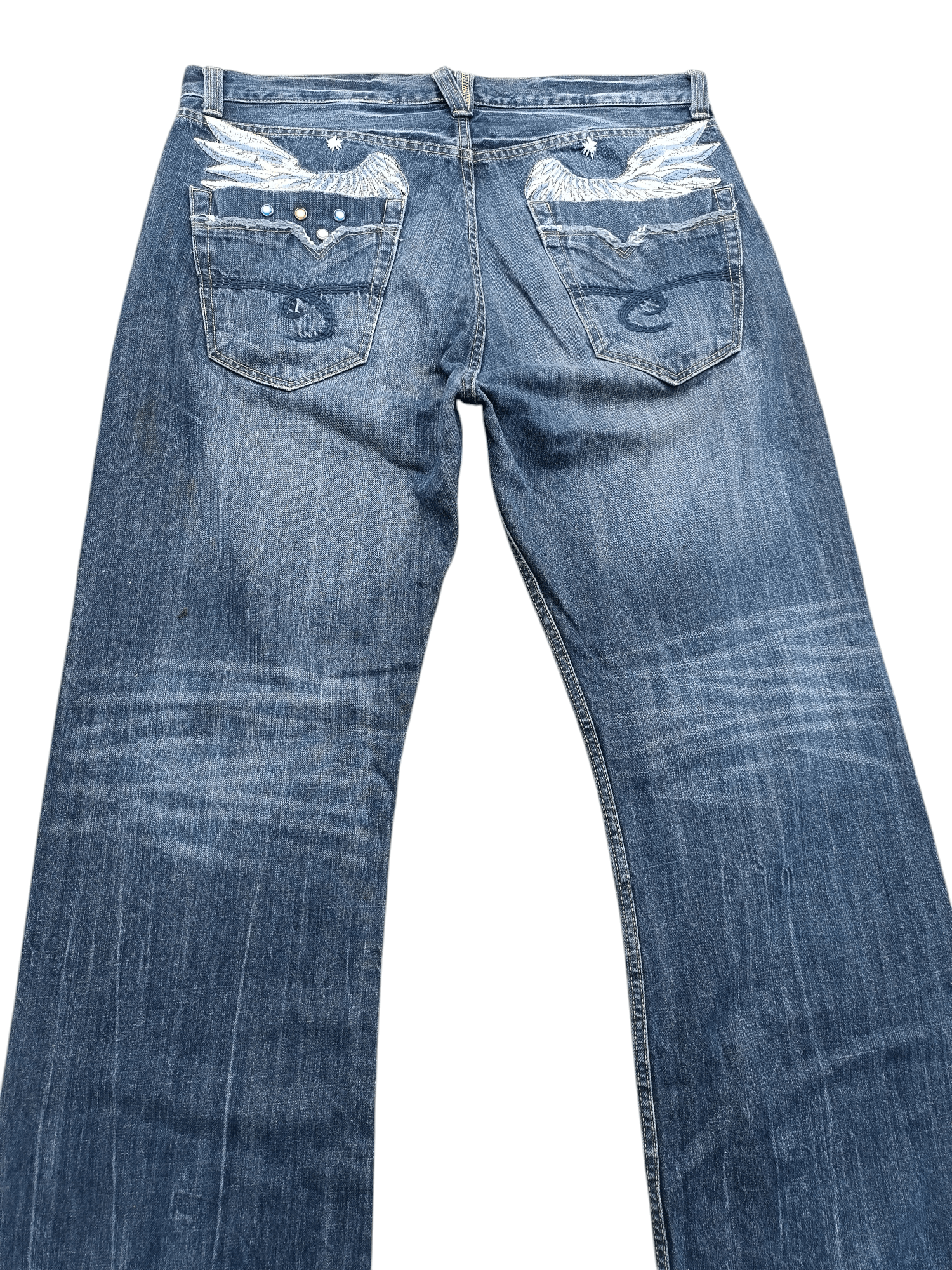 Japanese Brand × Le Grande Bleu (L.G.B.) × Tornado Mart RARE Flared Nylaus Whiskers Distressed Jeans Size US 36 / EU 52 - 11 Thumbnail