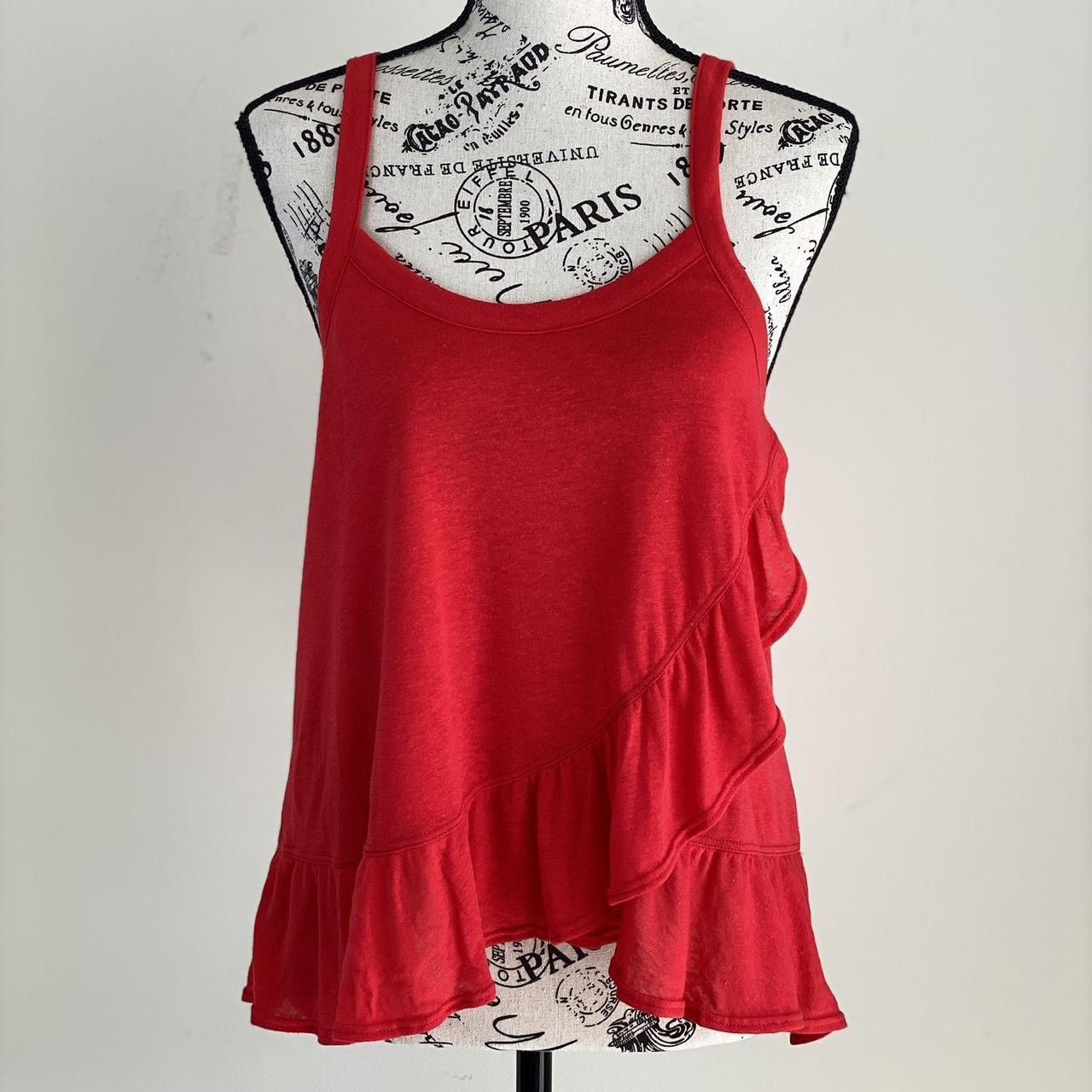 David Levi David Lerner Ruffle Sleeveless Pullover David Lerner  Asymmetrical Ruffle Tank In Poppy