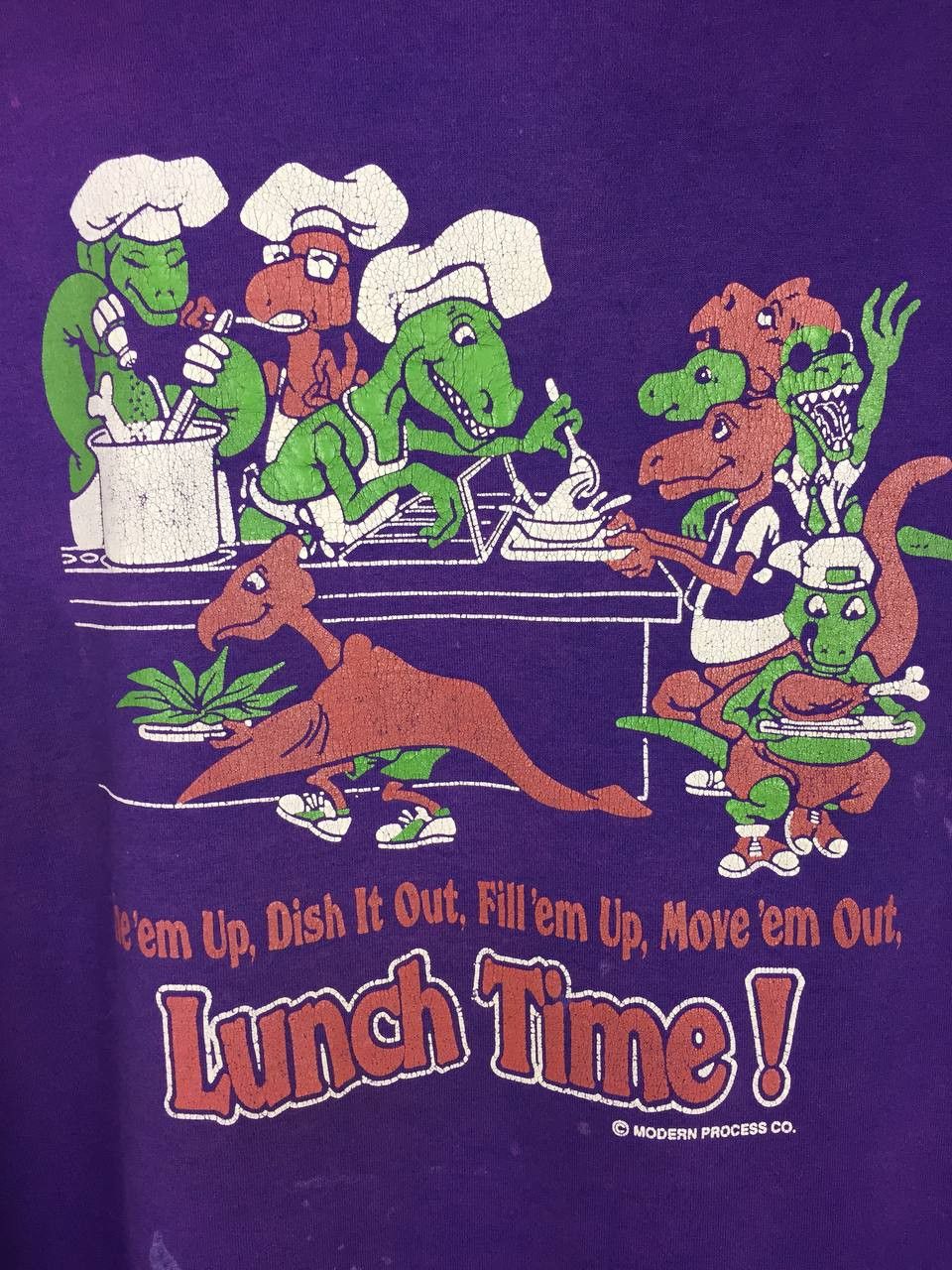 Jerzees × Vintage Vtg 90s Distressed Dinosaur "Lunch Time!" Made In Usa Tee Size US XL / EU 56 / 4 - 5 Thumbnail