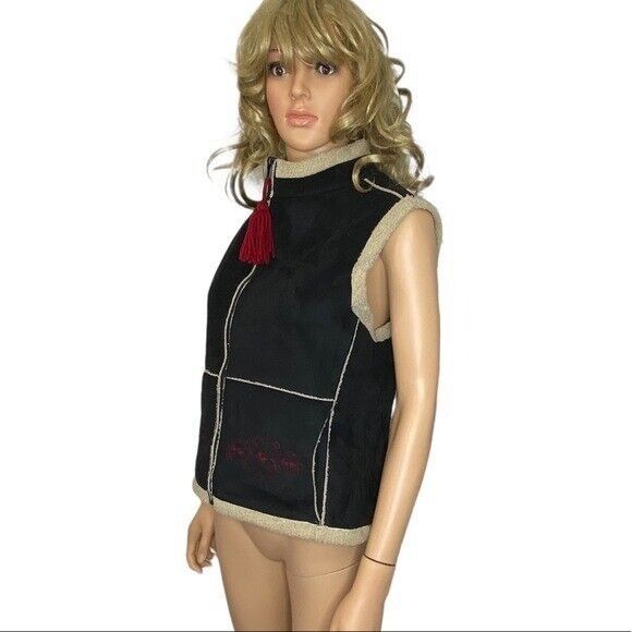Other Tasha Polizzi Black Faux Suede Sherpa Lined Vest Embroidered Size S / US 4 / IT 40 - 3 Thumbnail