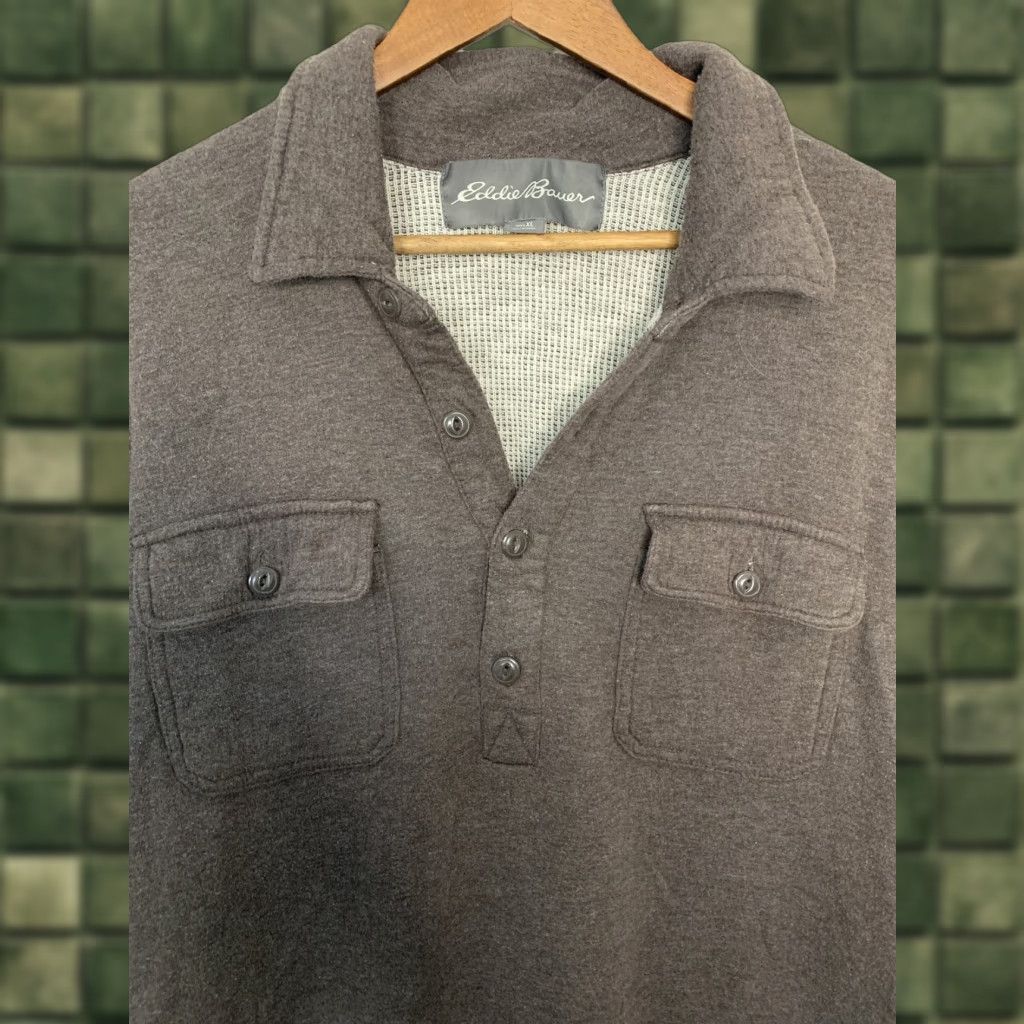 Eddie Bauer Eddie Bauer Men’s XL Brown 1/4 Button Up Sweater Sweatshirt Winter #2373 Shirt Pullover Knitted Knit Long Sleeve Collared Regular Mens Size US XL / EU 56 / 4 - 1 Thumbnail