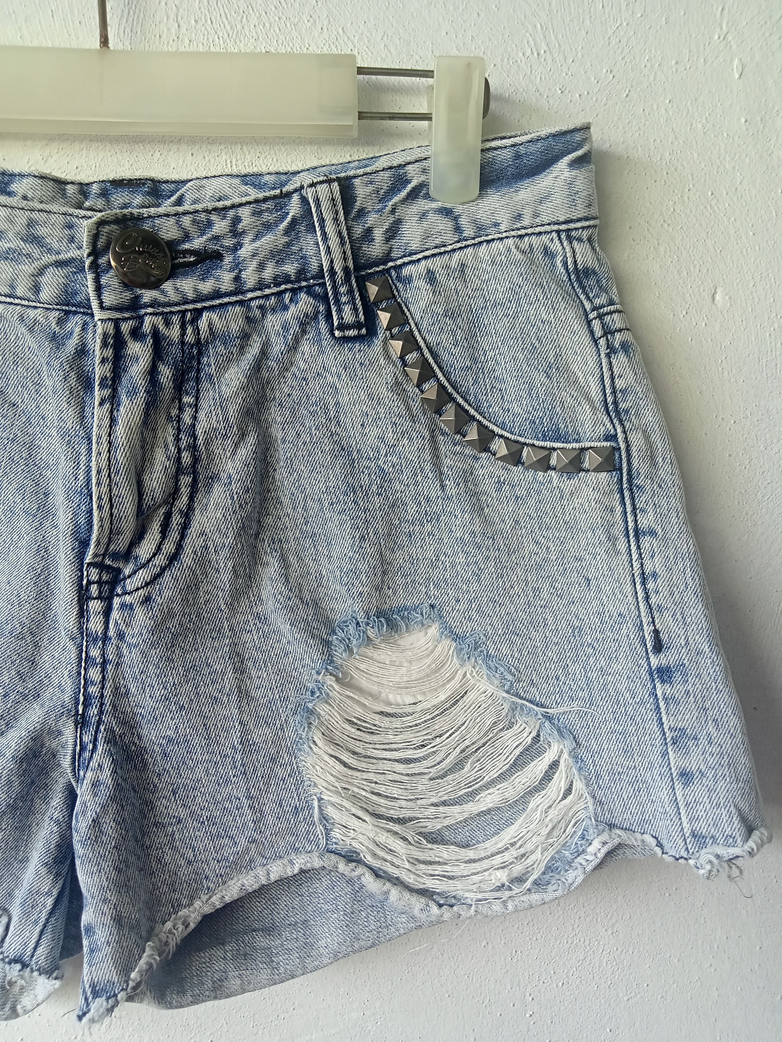 Japanese Brand Japanese Studbutton Distressed Ripped Short Denim Size 29" - 2 Thumbnail