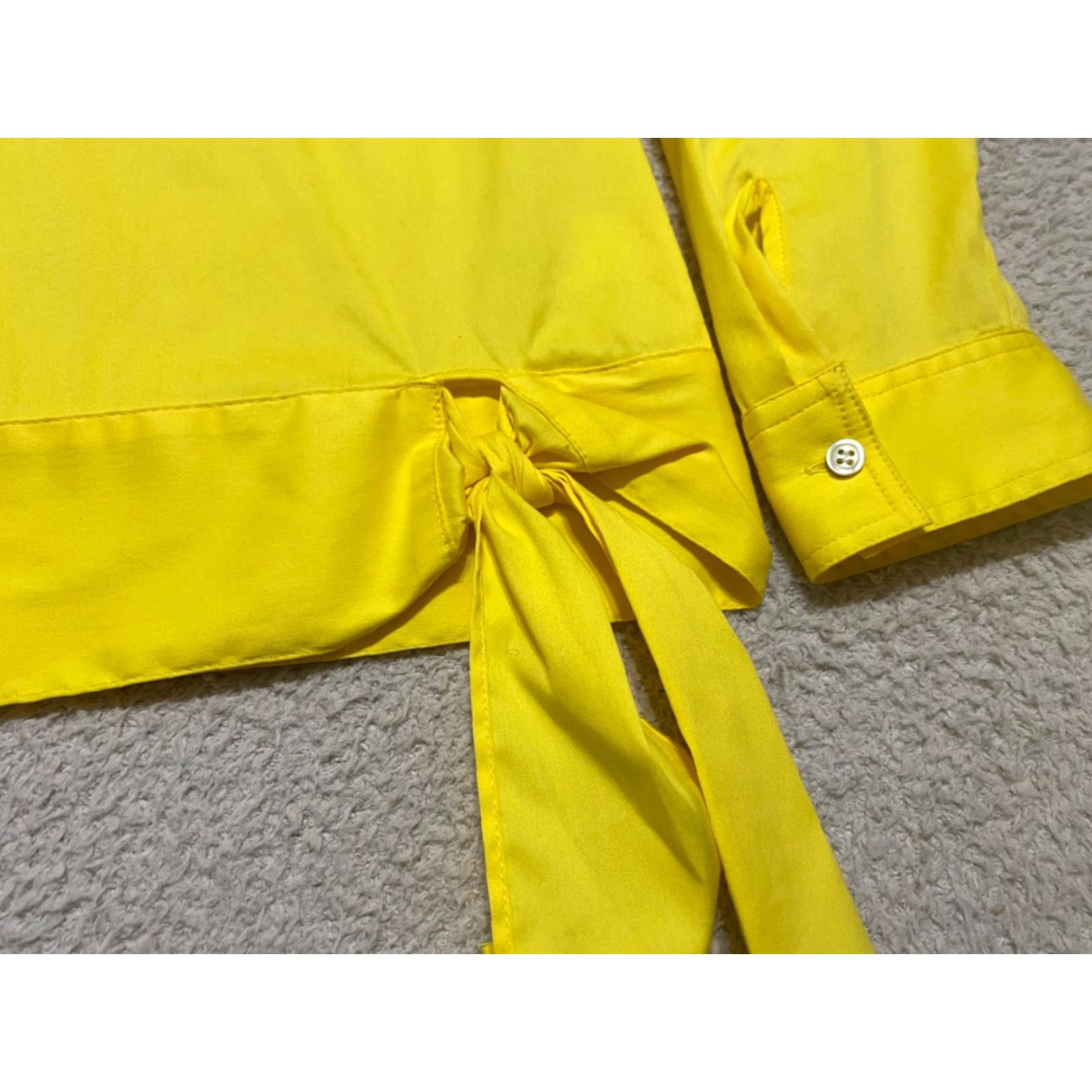 Talbots Talbots Shirt Womens PM Solid Yellow Long Sleeve Round Neck Petites Boxy Tie Blouse for Women Size M / US 6-8 / IT 42-44 - 4 Thumbnail