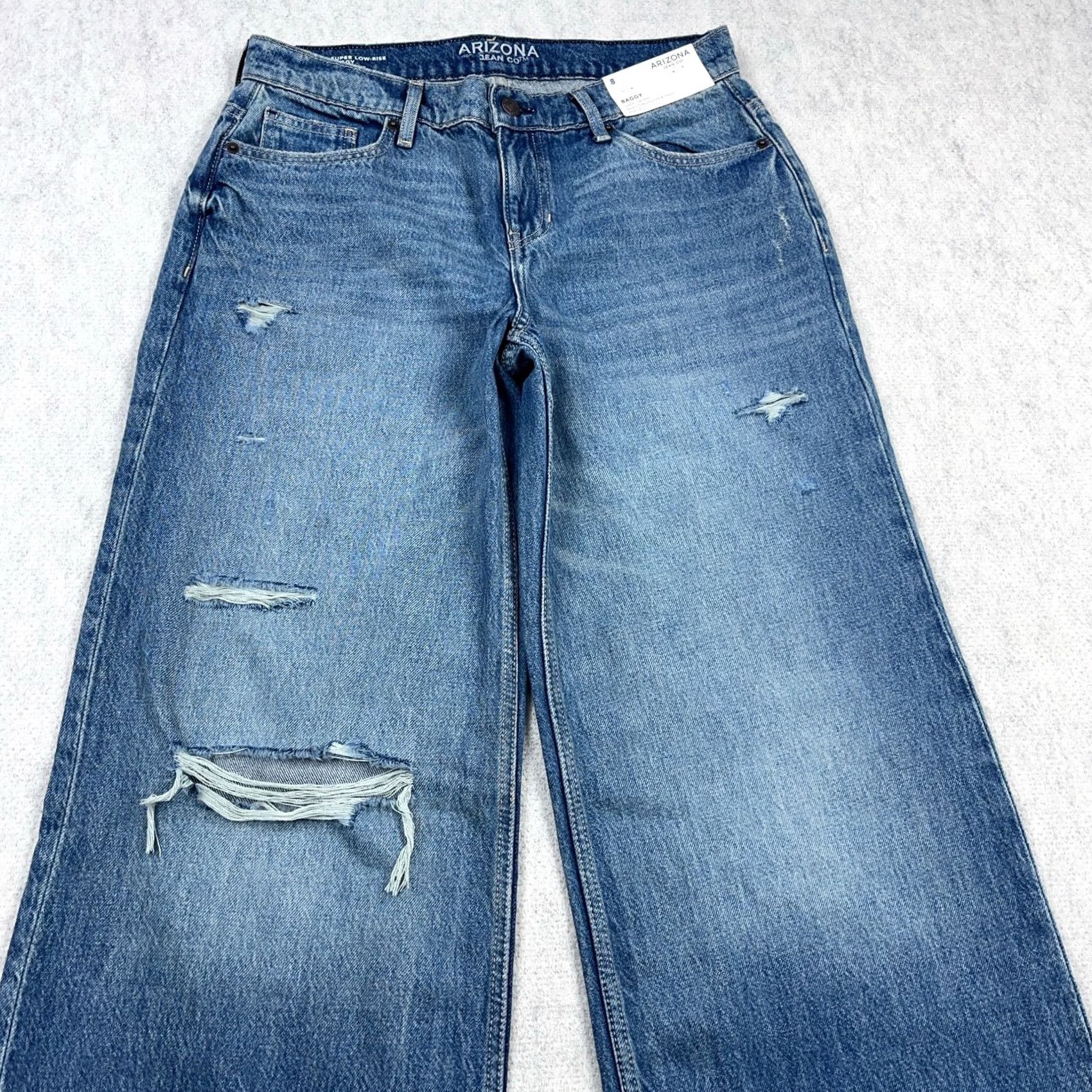 Vintage Arizona Jeans Women 8 Baggy Wide Leg Low Rise Distressed Medium Wash Denim Jeans Modern Retro 80s 90s Rockabilly SolId Blue Boys Mens Womens Size 30" / US 8 / IT 44 - 3 Thumbnail