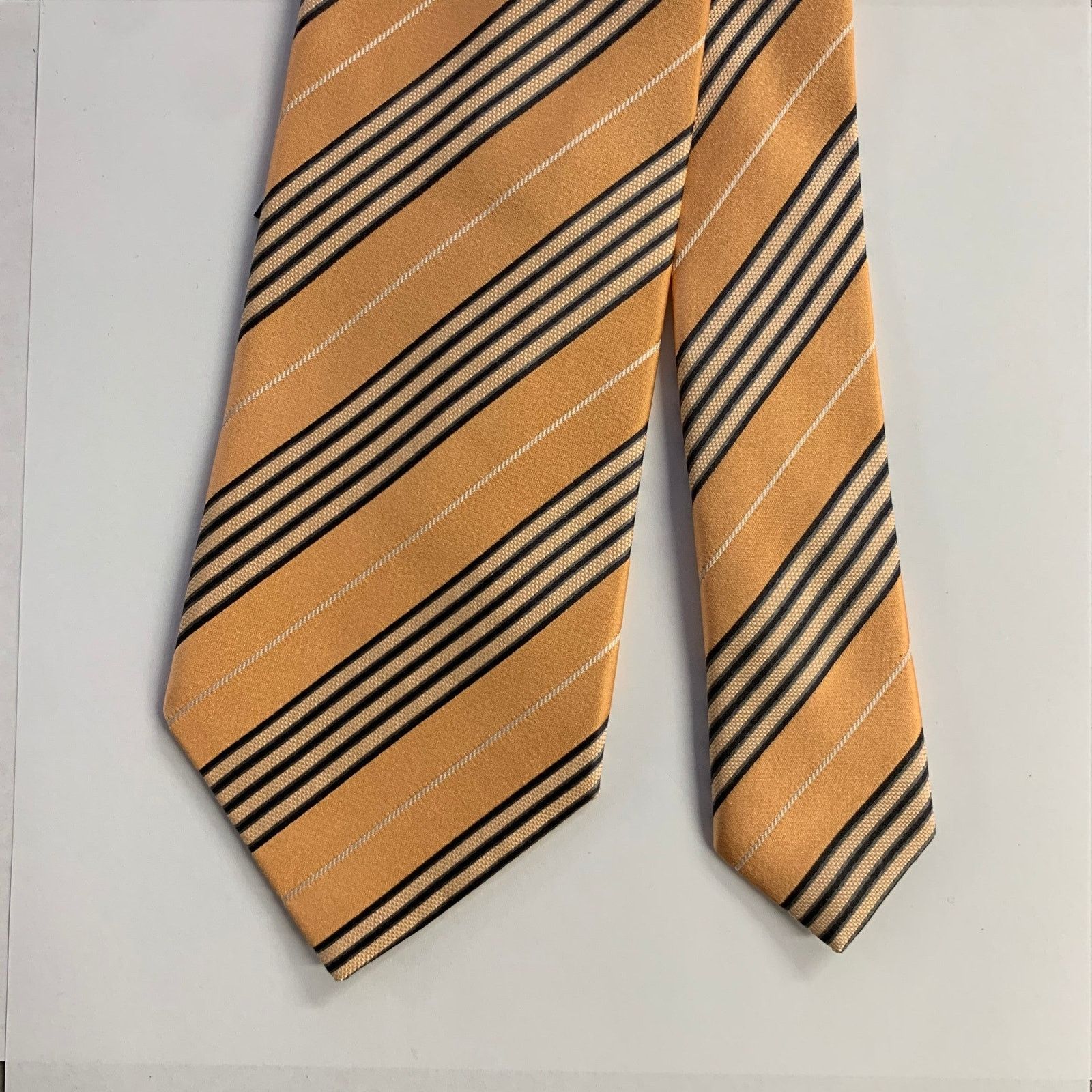 Ermenegildo Zegna One Size Peach Black Diagonal Stripe Silk Tie Size ONE SIZE - 1 Thumbnail