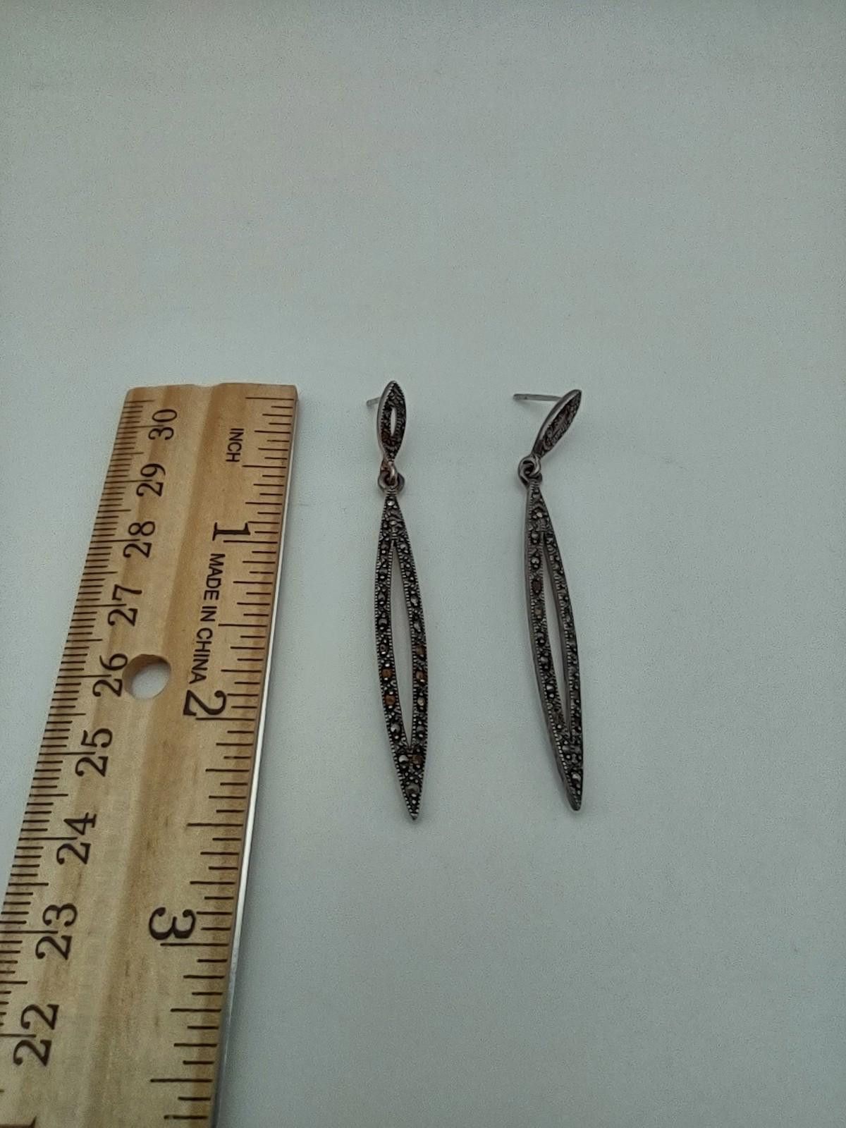 The Unbranded Brand Sterling Marcasite Long Dangle Earrings Art Deco 925 Size ONE SIZE - 4 Thumbnail
