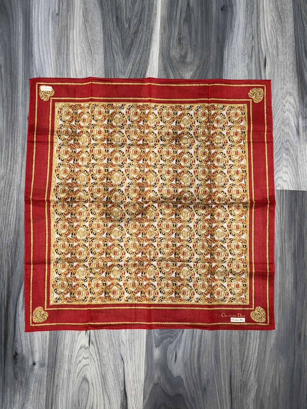 Dior Vintage Christian Dior Red & Gold Cotton Handkerchief Size ONE SIZE - 3 Thumbnail