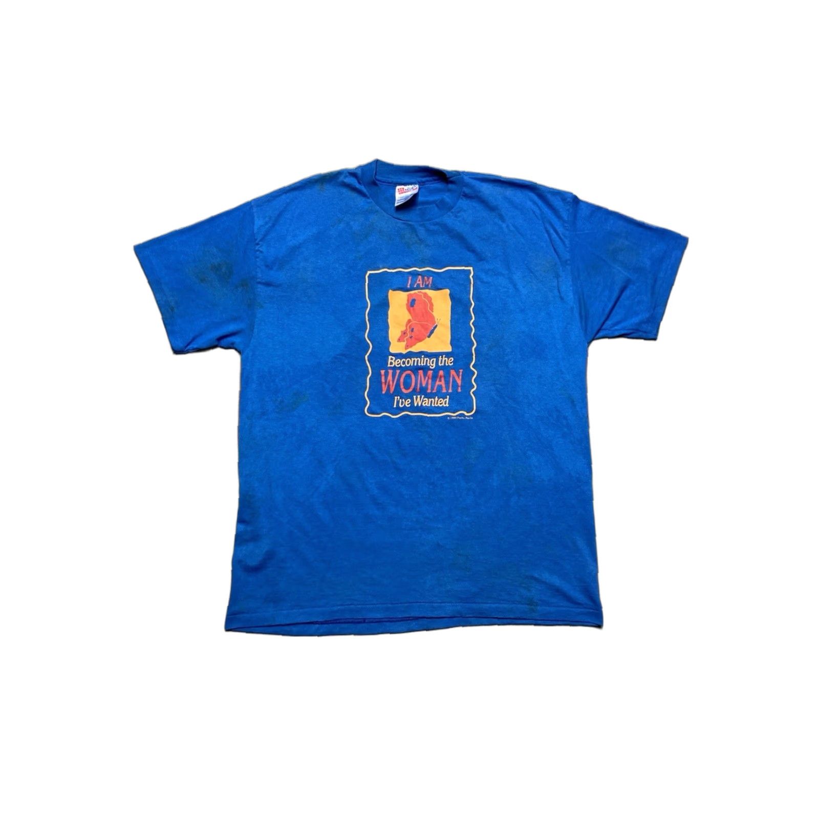 Hanes VINTAGE 90s graphic t shirt I am becoming the woman I’ve wanted butterfly XL Hanes Men T-Shirt XL Blue 90s Womens Mens Girls? Size US XL / EU 56 / 4 - 1 Thumbnail