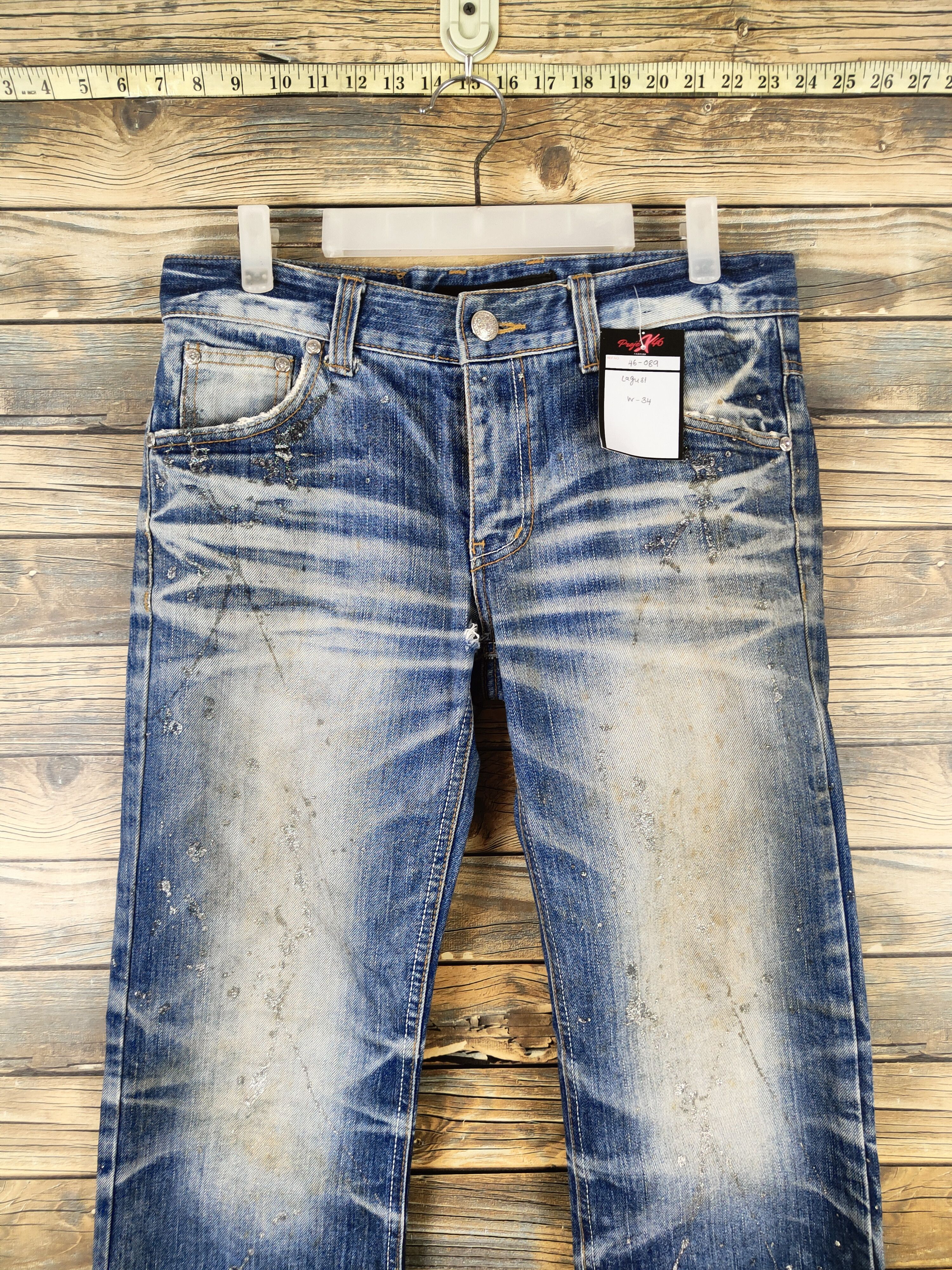 Japanese Brand DL Lagust Dark Blue Distressed Ripped Jeans #46-089 Size 34" / US 12 / IT 48 - 2 Thumbnail