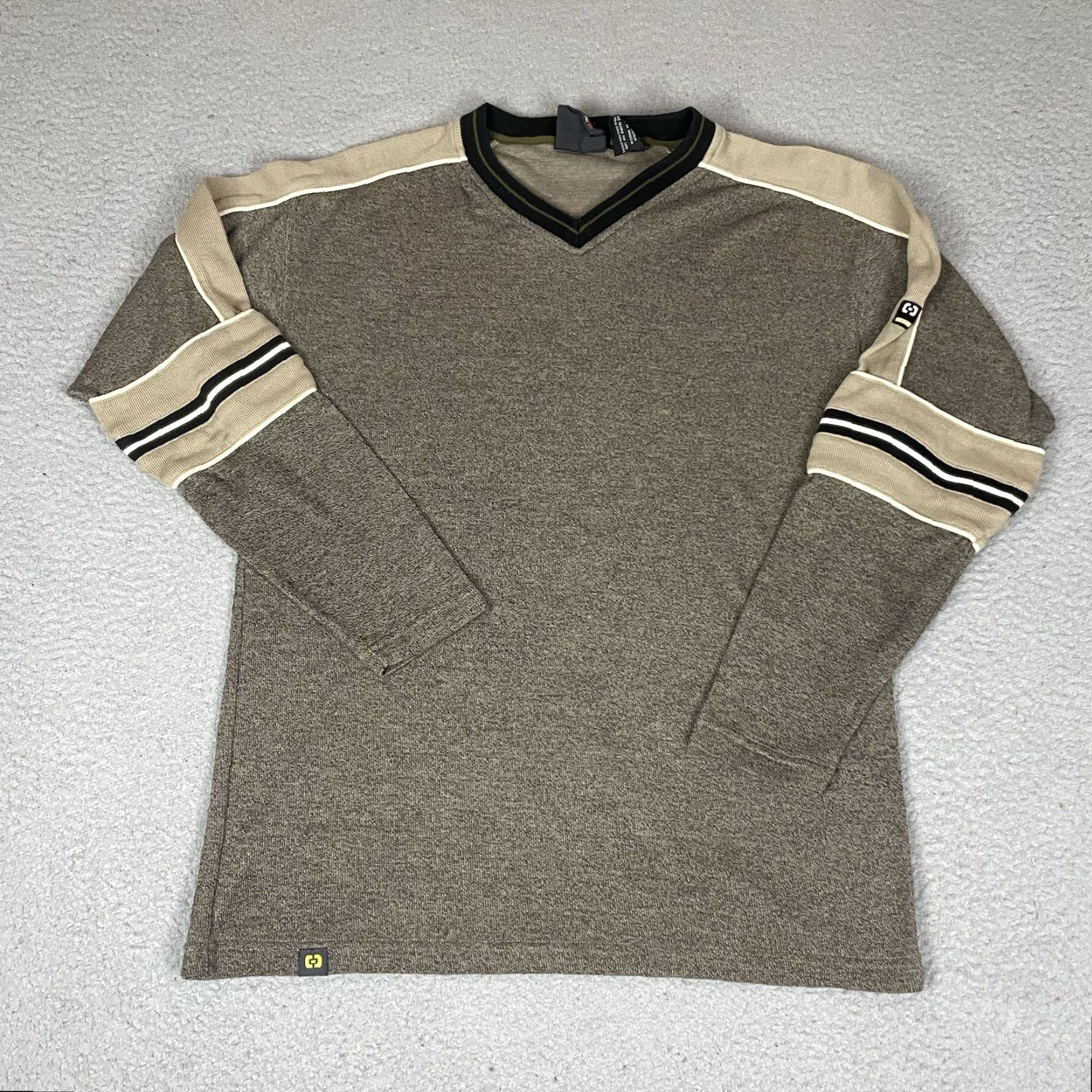 J Brand VINTAGE One Tough Brand Sweater Mens Pullover Striped Brown L V-Neck 90s Y2K Preppy Size US L / EU 52-54 / 3 - 2 Thumbnail