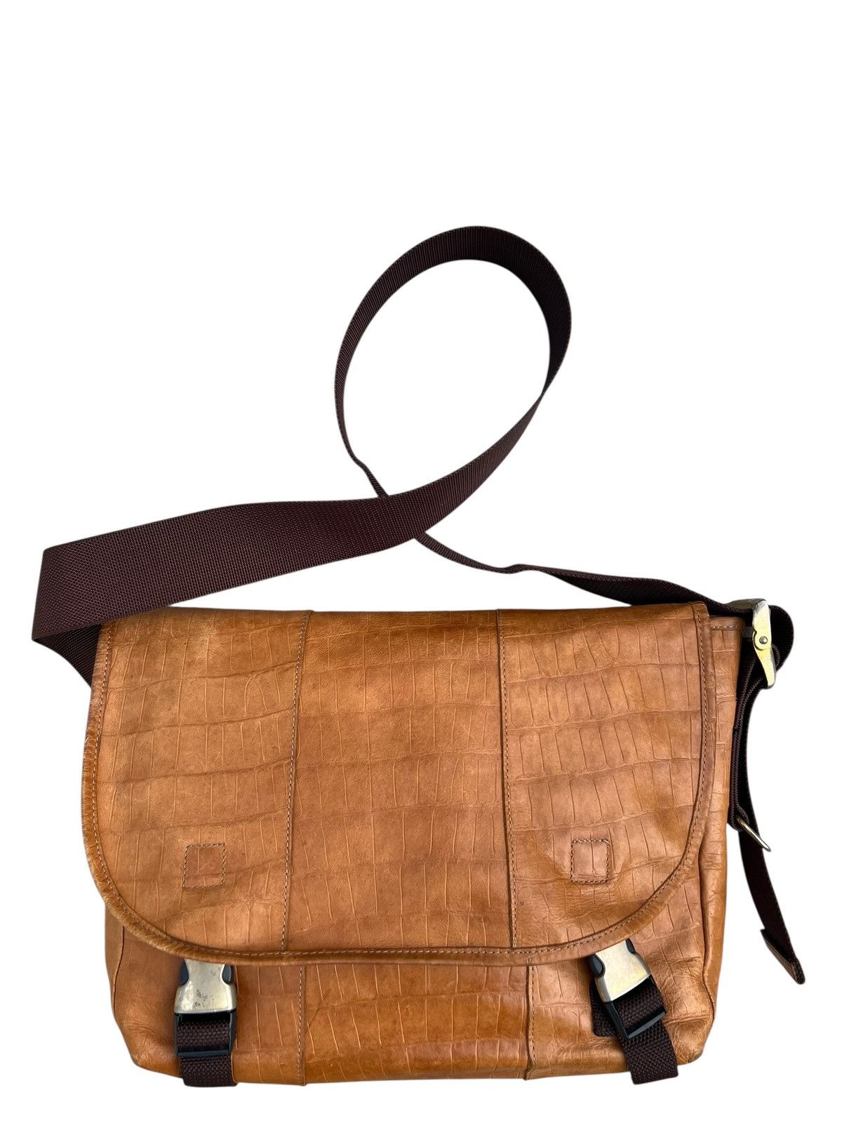 Leather Diral Japan Patina Crocodile Embossed Leather Messenger Bag Size ONE SIZE - 1 Thumbnail