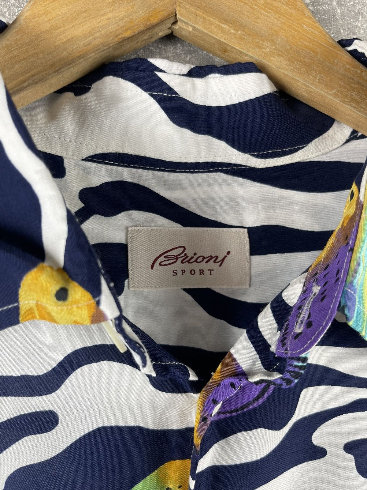 Brioni Vintage Brioni Sport Shirt 90s Rayon Zebra Fish Short Sleeve Size US L / EU 52-54 / 3 - 8 Thumbnail
