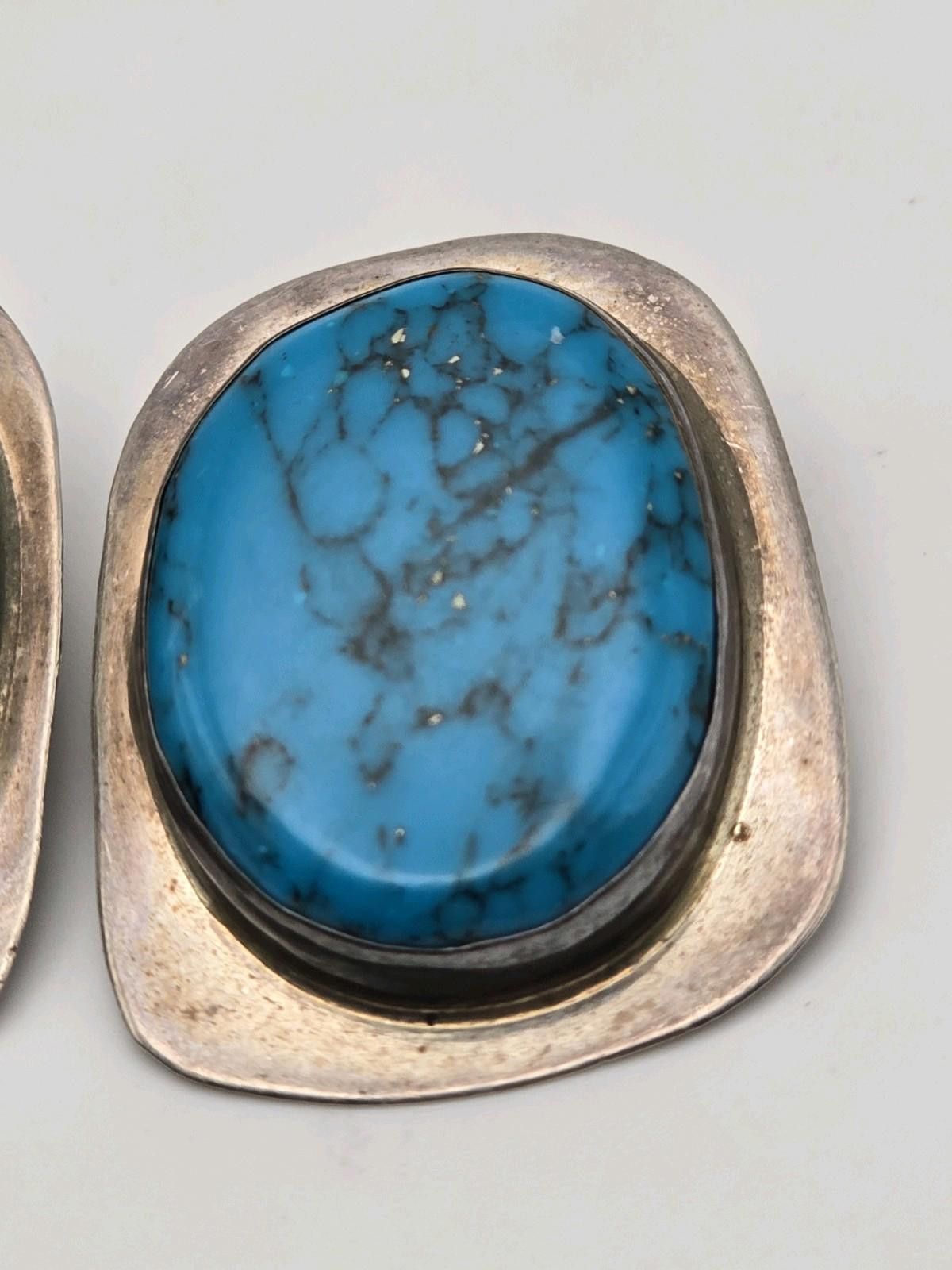 The Unbranded Brand Vintage Sterling Silver Earrings w Large Blue Turquoise Cabs Size ONE SIZE - 3 Thumbnail