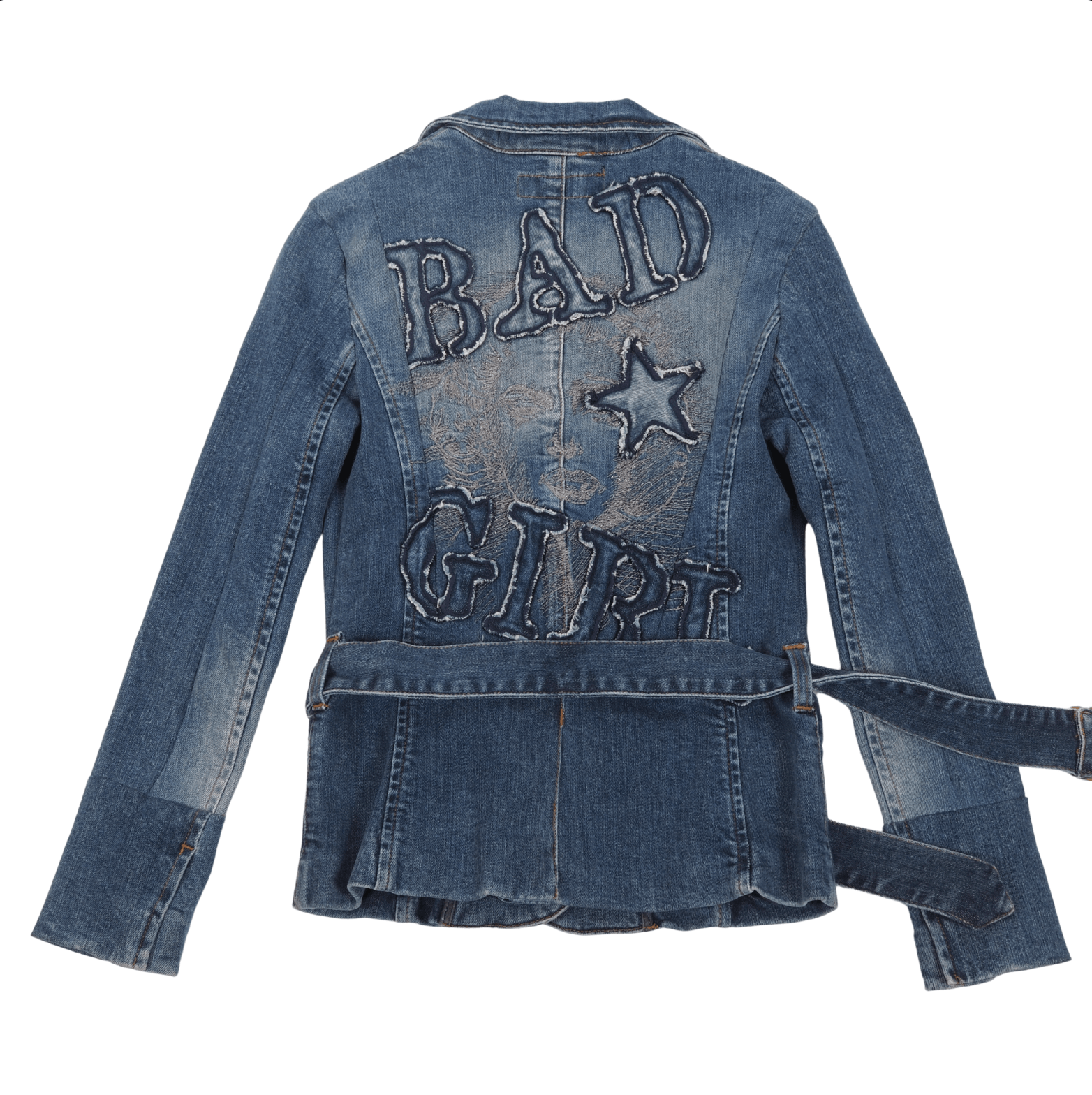 Iceberg × Vintage ICEBERG Vintage Denim Belted Blazer Jacket "Bad Girl" Size XXS / US 00 / IT 34 - 2 Thumbnail