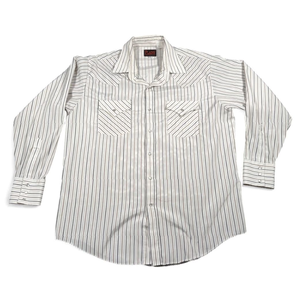 Vintage VINTAGE Plains Western Shirt Mens Adult Large White Striped Pearl Snap Cowboy 90s Size US L / EU 52-54 / 3 - 2 Thumbnail