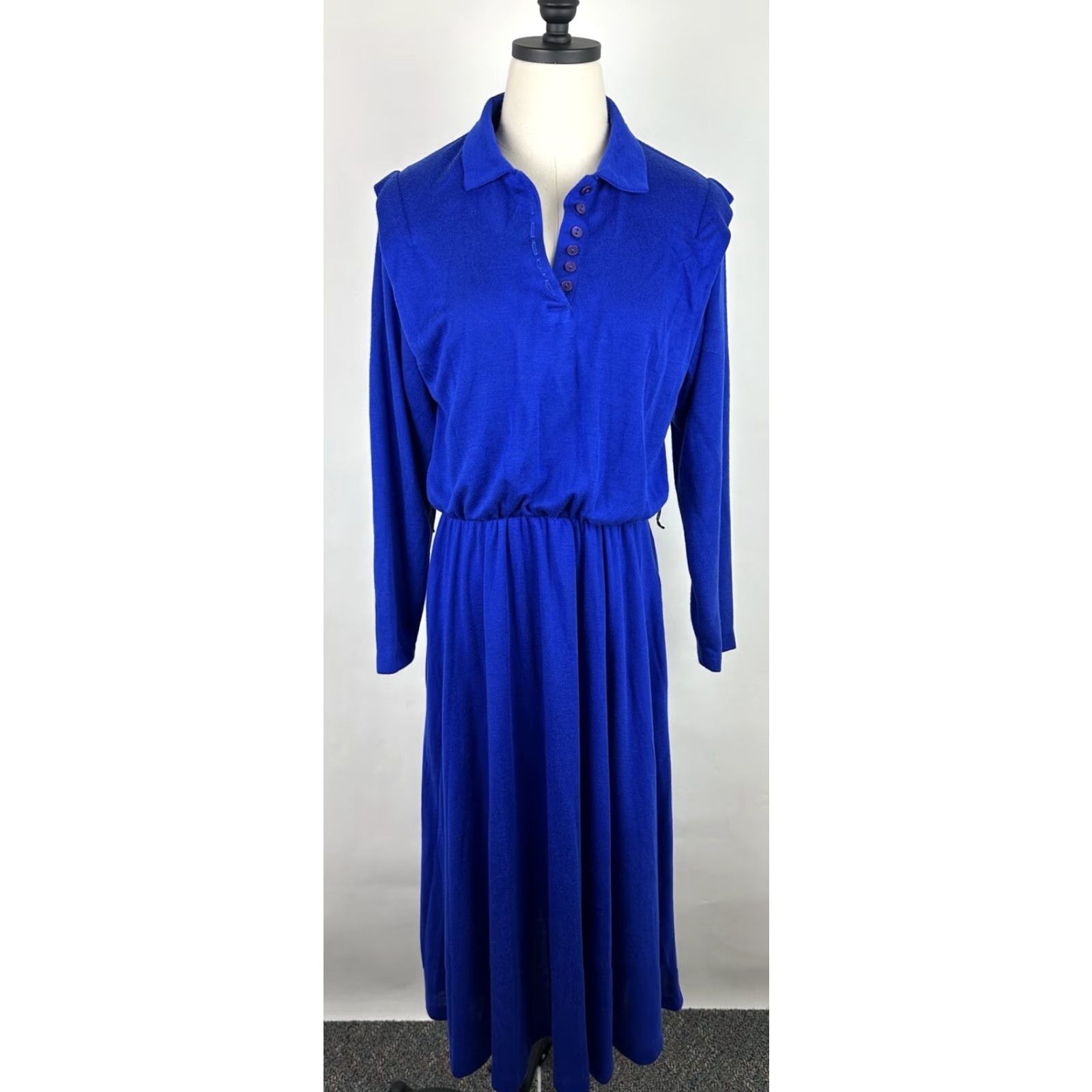 Vintage VINTAGE Walden Classics Shirt Dress Womens M Blue 80s Button Front Pockets Long Sleeve Knit Vintage Size M / US 6-8 / IT 42-44 - 2 Thumbnail