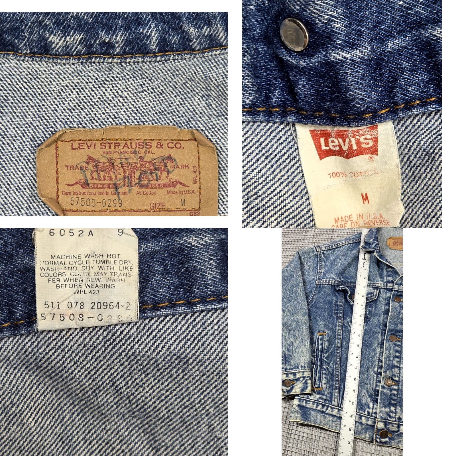 Levi's VINTAGE Levi’s Trucker Jacket Denim Stonewash 57508 80s 90s Mens Small Blue Distressed Logo Pockets Short Jean Jacket Size US 29 - 9 Thumbnail