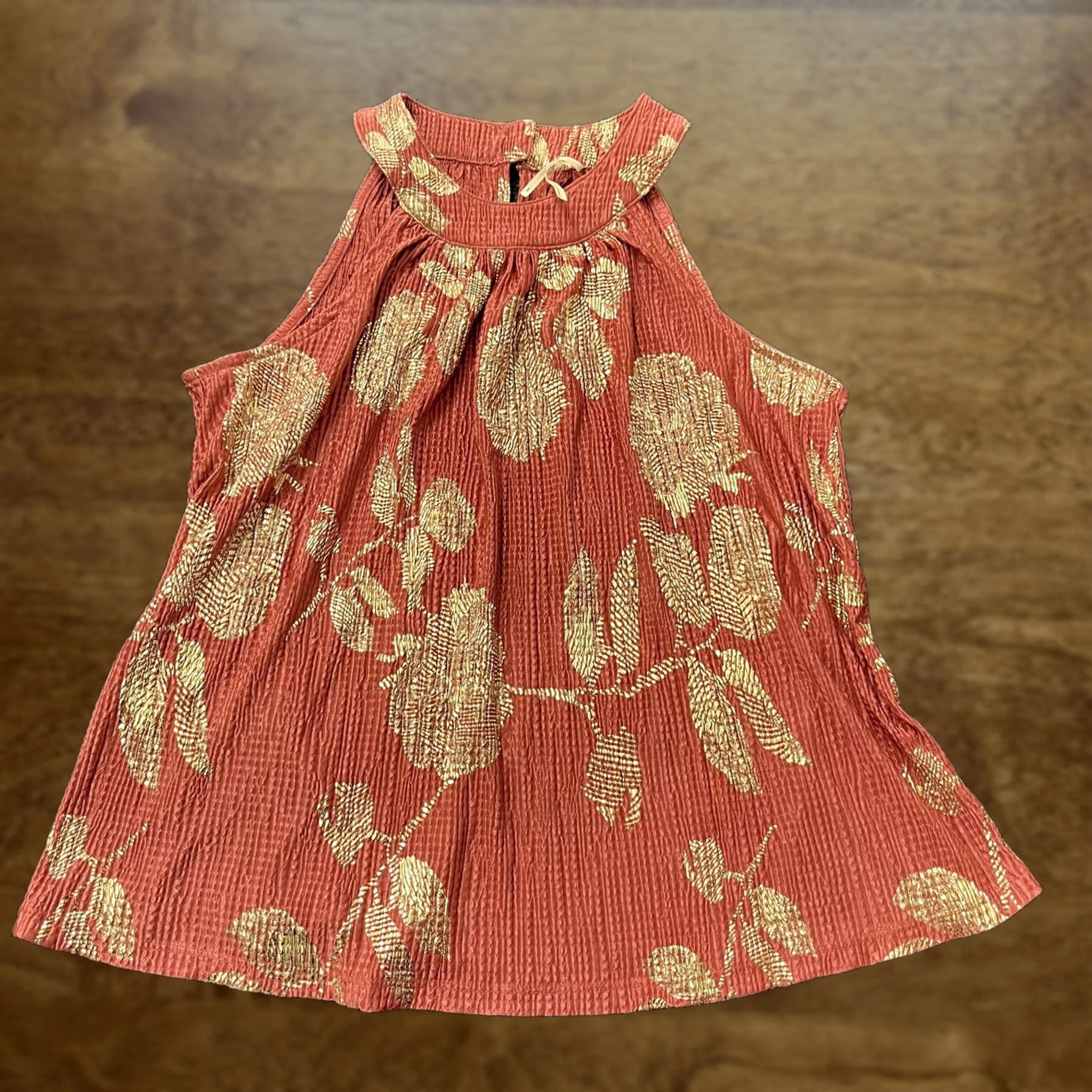 Anthropologie Anthropologie Feather Bone Shirt Womens XS Pink Gold Metallic Floral Halter Size XS / US 0-2 / IT 36-38 - 1 Thumbnail