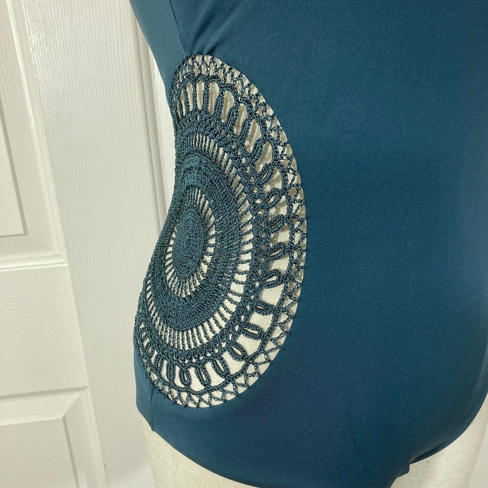 Red Carter Teal crochet one piece swimsuit NEW Red Carter bathing suit Size ONE SIZE - 6 Thumbnail