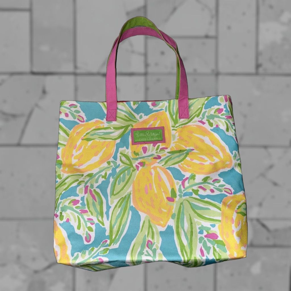 Lilly Pulitzer Lilly Pulitzer Tote Estee Lauder Canvas Lemon Beach Pink Multicolor Tote Woman Medium 15 in 16 in Open Closure Size ONE SIZE - 1 Thumbnail