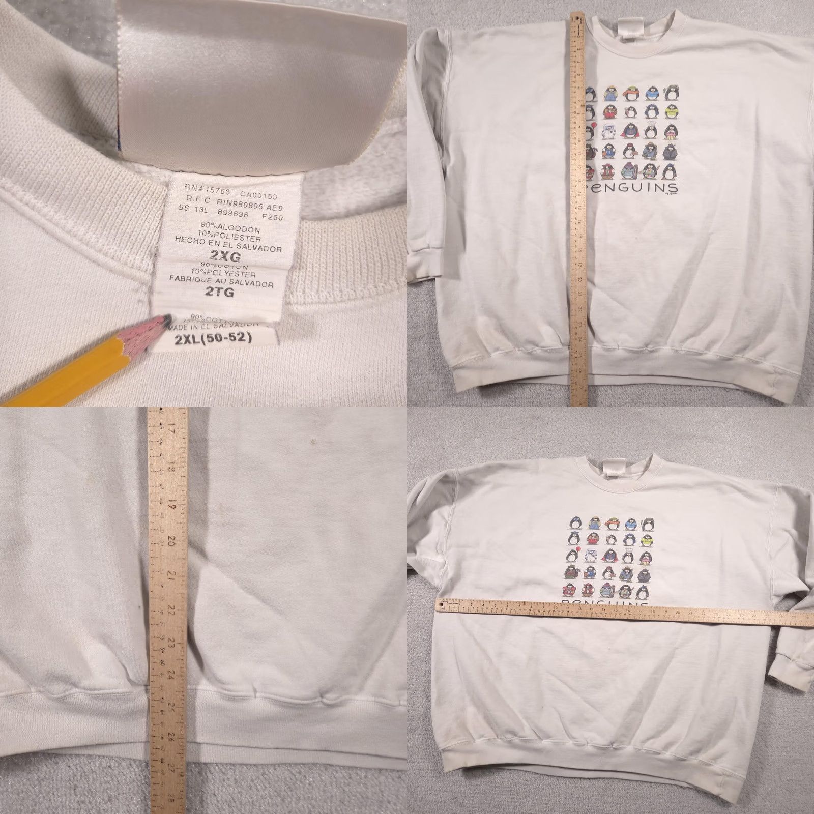 Hanes Hanes Sweatshirt Mens 2XL White Graphic Penguins Funny Animal Fleece Pullover Size US XXL / EU 58 / 5 - 10 Thumbnail