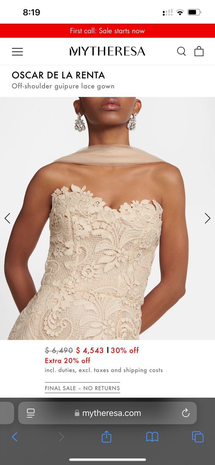 Oscar De La Renta OSCAR DE LA RENTA Off Shoulder Guipure Lace Gown Size M / US 6-8 / IT 42-44 - 5 Thumbnail