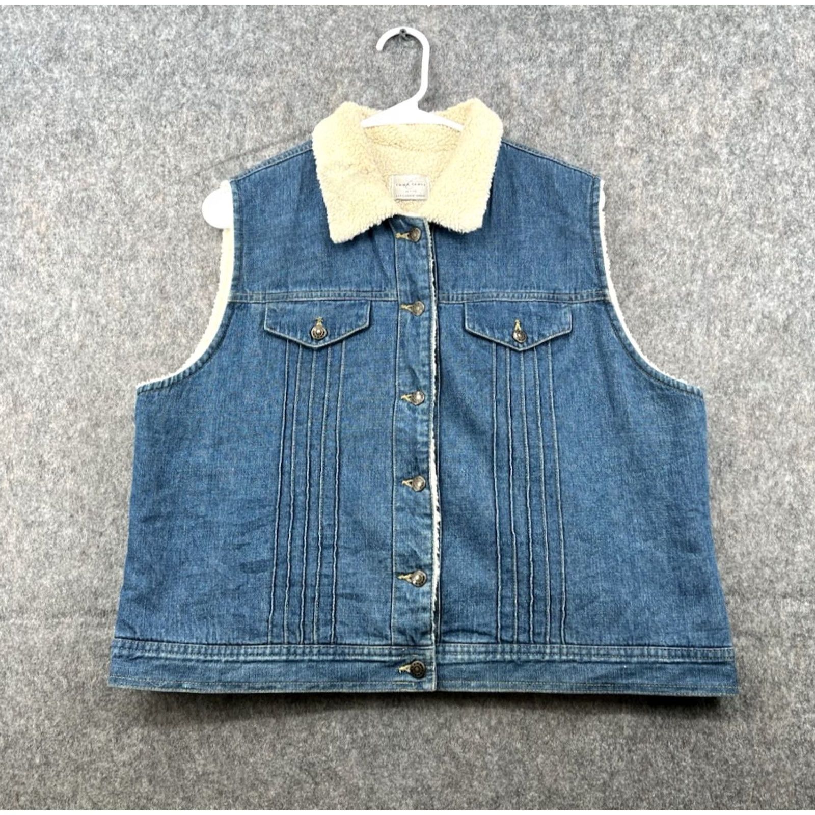 Denime Emma James Women's Blue Denim Vest Lined Sherpa Western XL Denim Vest Womens Bohemian Hipster Outdoor Vintage? Size XL / US 12-14 / IT 48-50 - 2 Thumbnail